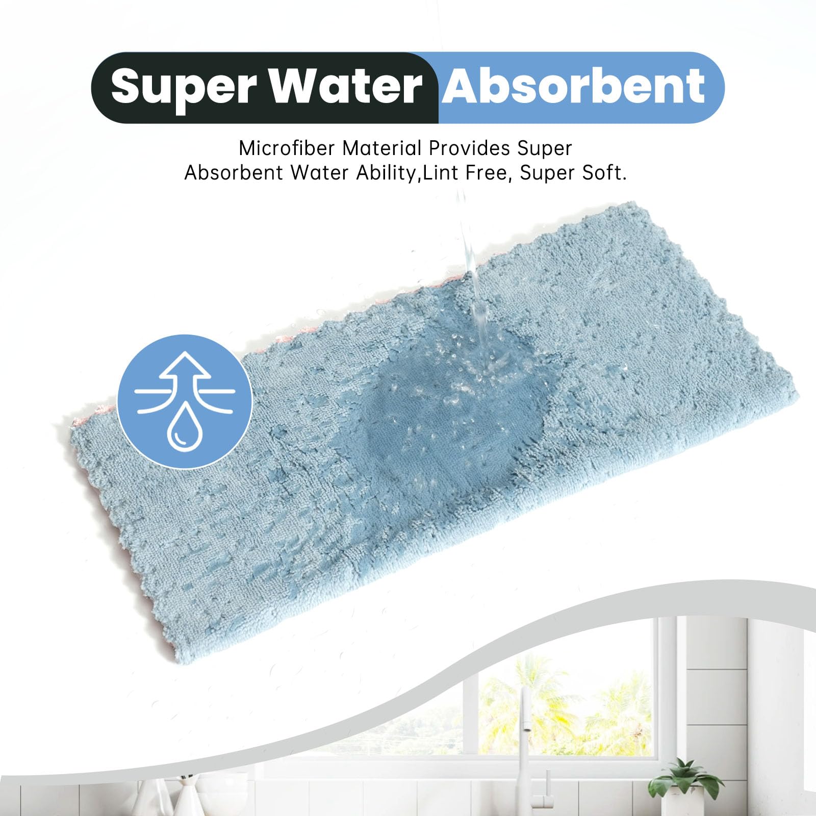 Neessno Kitchen Dish Cloths,Super Absorbent Coral Velvet Dish Towels,Quick Drying Kitchen Towels No Lint Dish Rags,Reusable Household Microfiber Cleaning Cloth,12X12 inches,12 Pack,Sky Blue - Pink