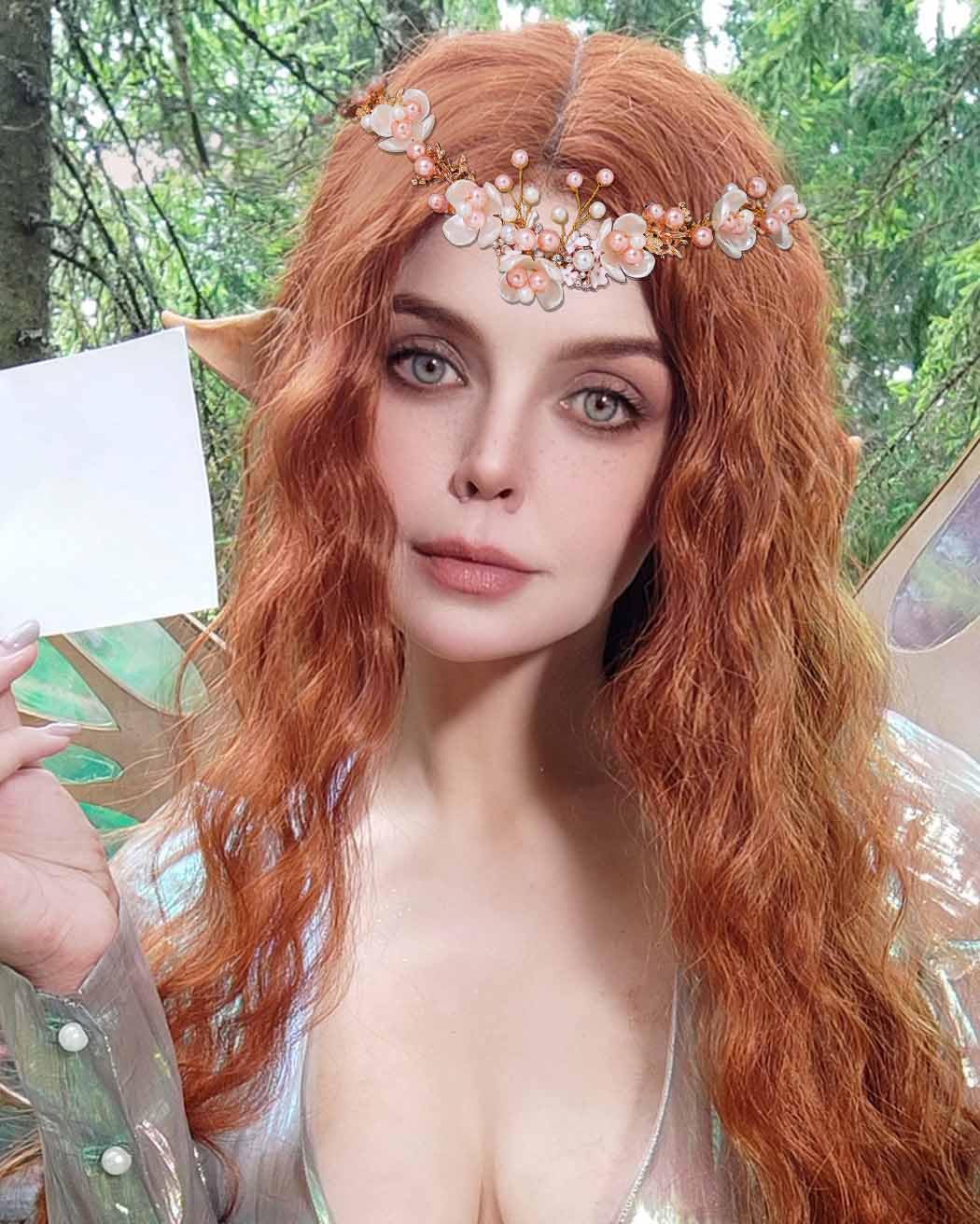 Campsis Flower Fairy Headband Gold Elf Forest Hair Bands Crystal Elven Headpiece for Women and Girls