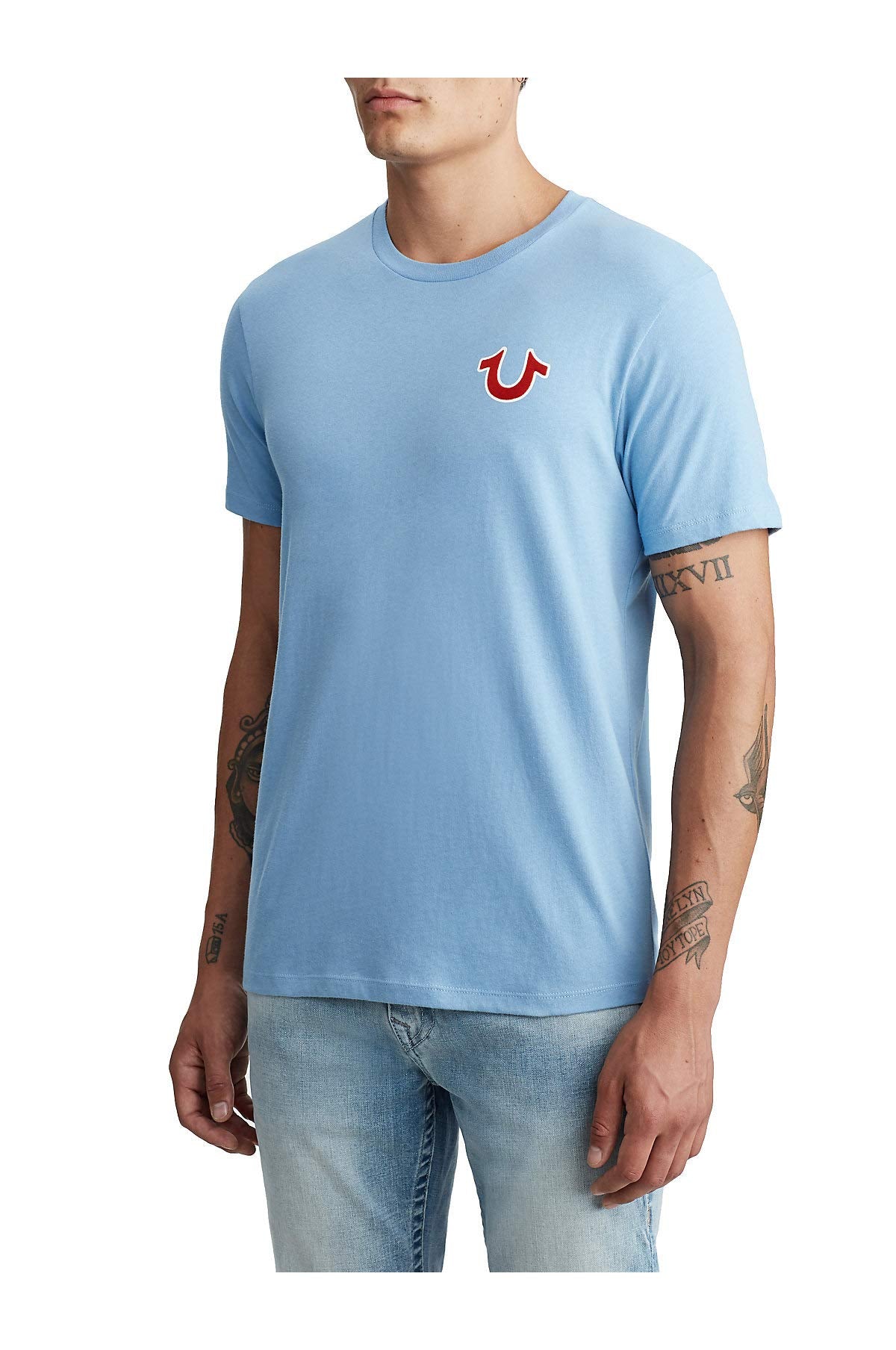 True Religion Men's Buddha Logo Crew Neck Tee, Oasis Blue, Medium