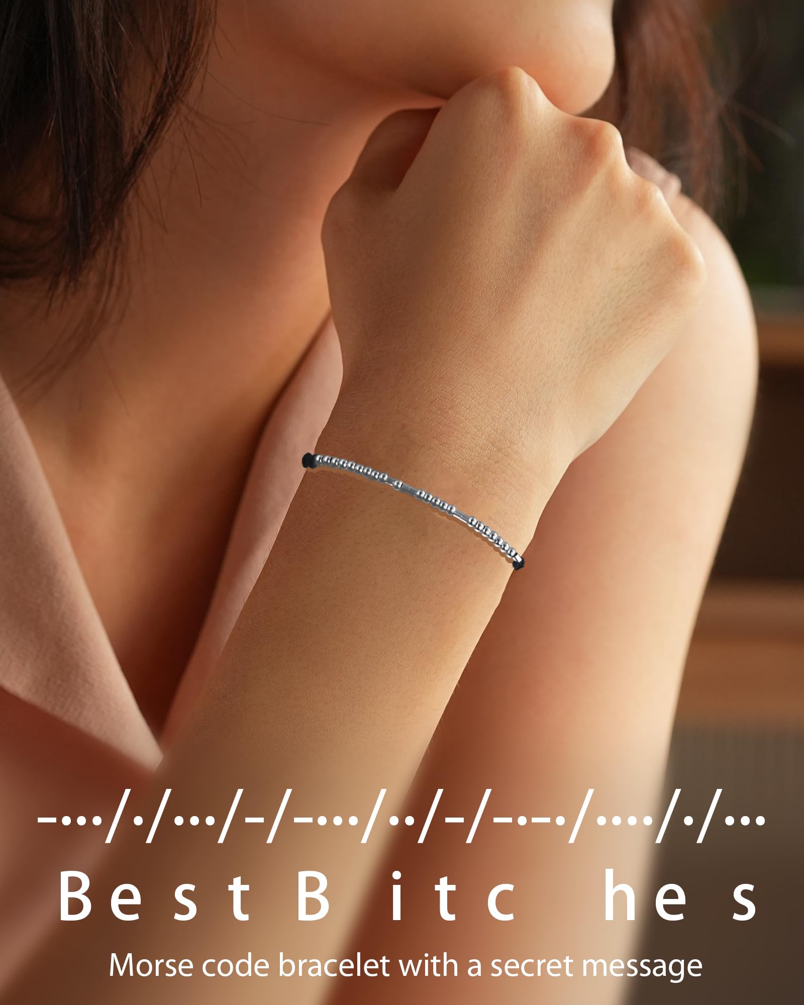 Shonyin Chirstmas Gifts for Friends Best Bitches Morse Code Bracelets for Women Friendship Matching Bracelet Set Best Friends Galentines Day Jewelry Unique Gifts for 3