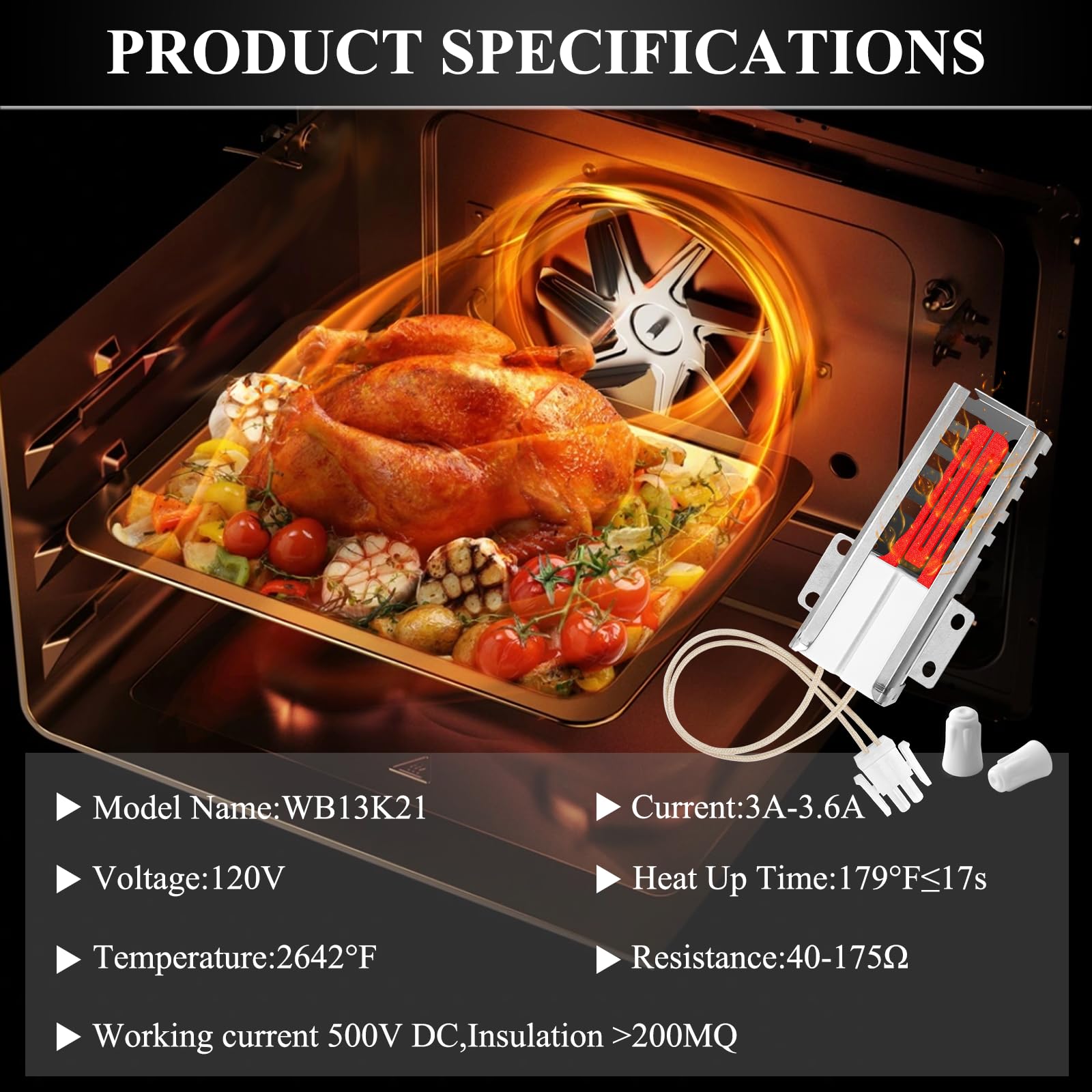 【Upgraded】WB13K21 Gas Range Oven Flat Igniter with Connector Plug, 5303935066 Oven Igniter for GE Hotpoint Kenmore Gas Stove, Replaceable IG9998 Norton-501a AP2020569 PS231280 WB13T10045 by Cenipar