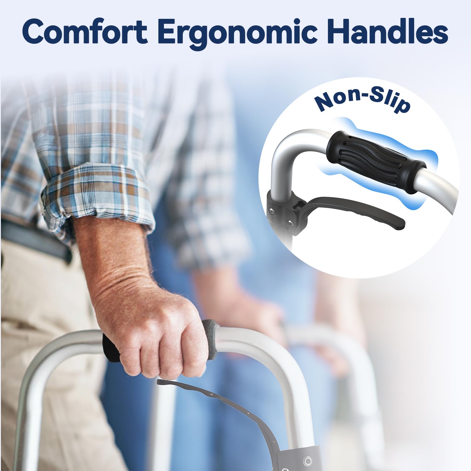 HolyHeal Folding Walker with 2 Precut Tennis Balls, Lightweight Walkers for Seniors with Wheels, Support Up to 350 lbs, Height Adjustable Standard Compact Walker & Ski Glides