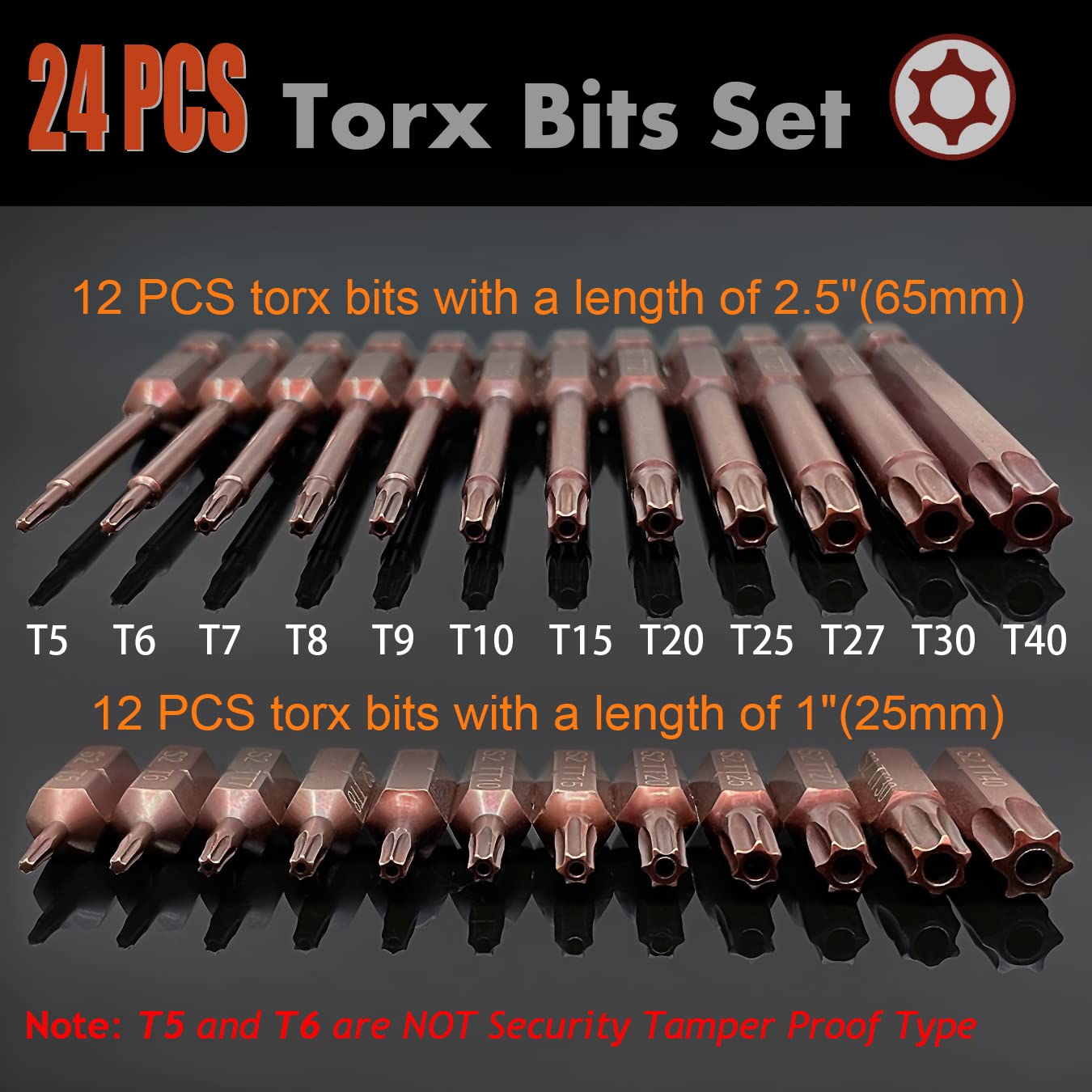 Torx Bits Set, PTSLKHN 24PCS Security Torx Bit Set, High Hardness S2 Alloy Steel, Magnetic, Anti-rust
