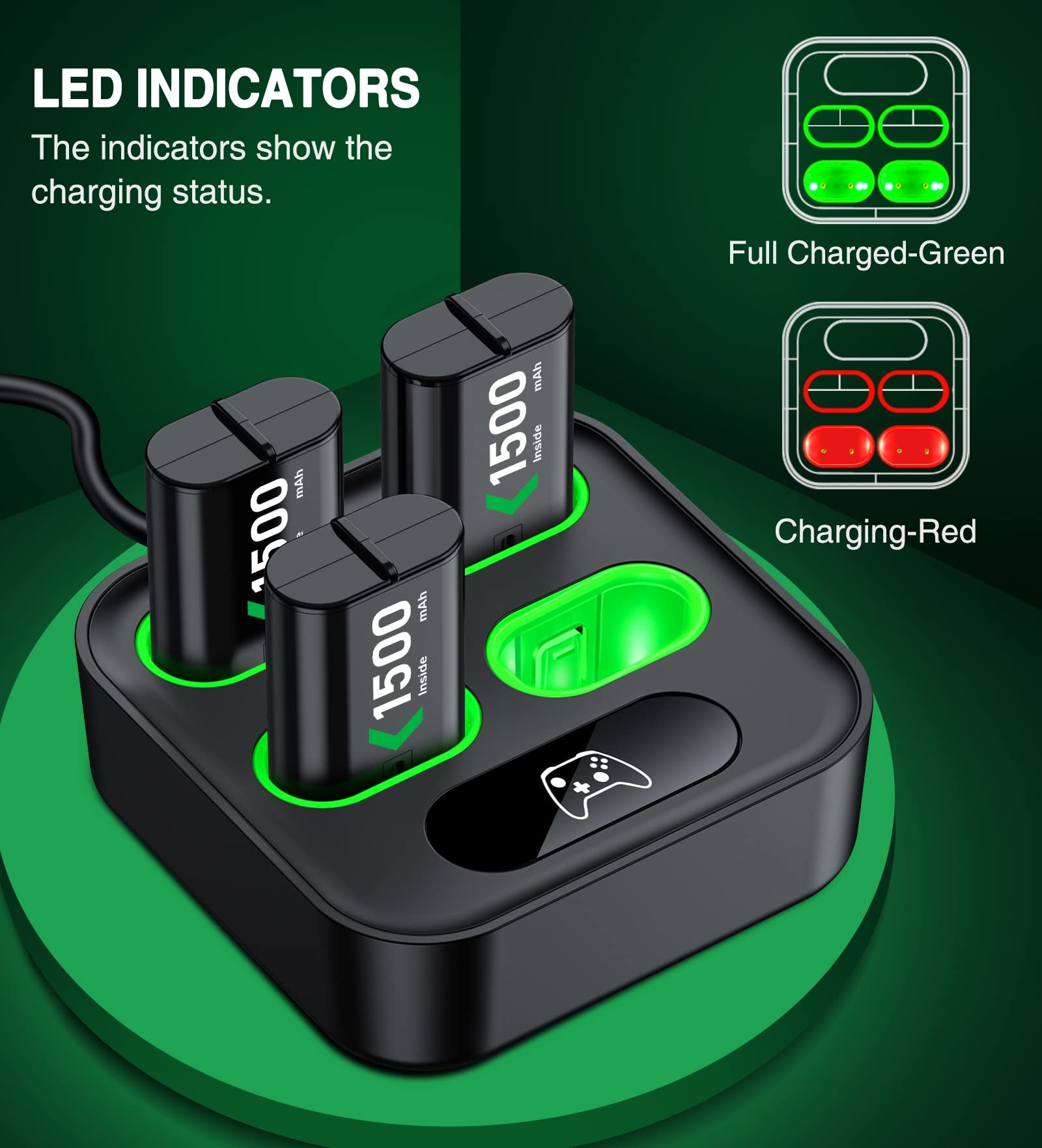 Upgraded Fast Charging Rechargeable Battery Packs, 4 x 3600mWh Xbox Controller Batteries with Battery Charging Dock/Station for Xbox One/Xbox Series X|S, Xbox One S/X/Elite, Q194