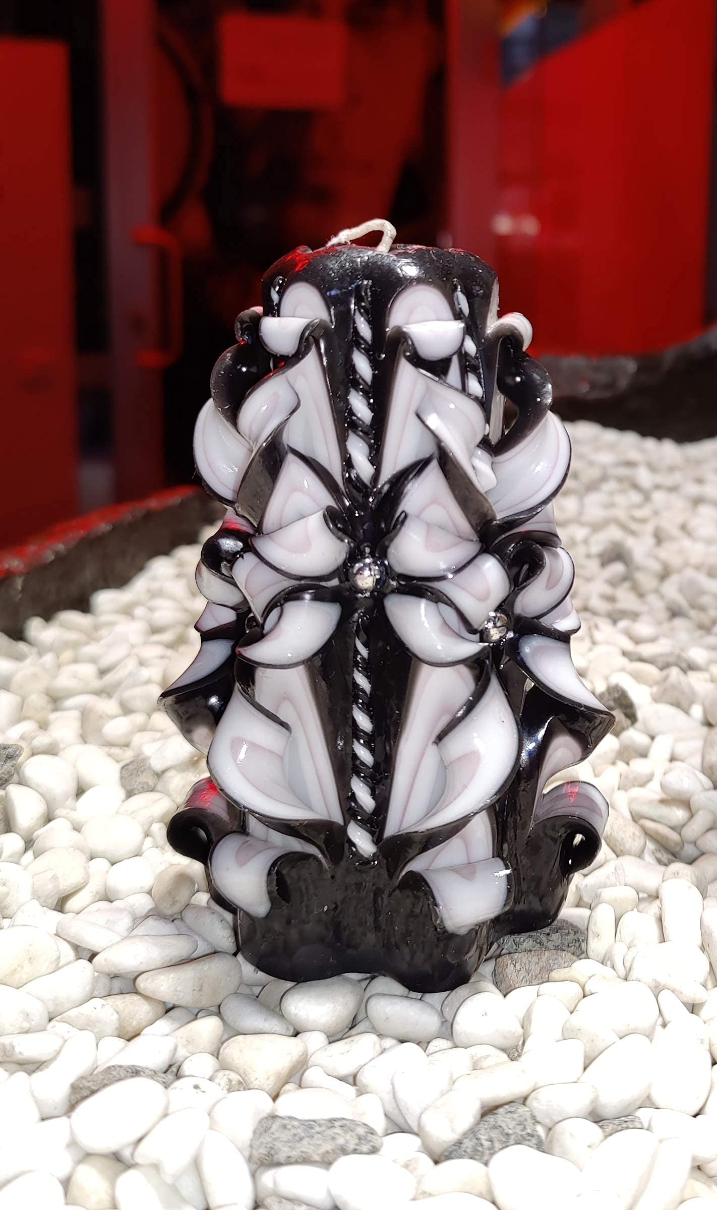 Handmade Carved Candle - Surprise Gift For Her - Decor Birthday Halloween Thanksgiving Christmas - Spiritual Living Room Home Decor Candles - Unique Engagement Wedding Idea - Black White - Ordagio