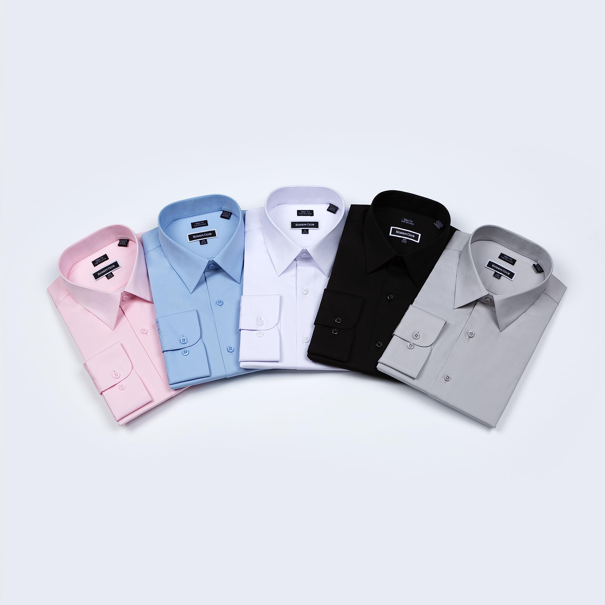 RODEM CLUB Men's Dress Shirt Slim Fit Long Sleeve Full Stretch Wrinkle-Resistant Business Casual Solid Button Down Shirts (Light Blue, 17" Neck 34"-35" Sleeve)