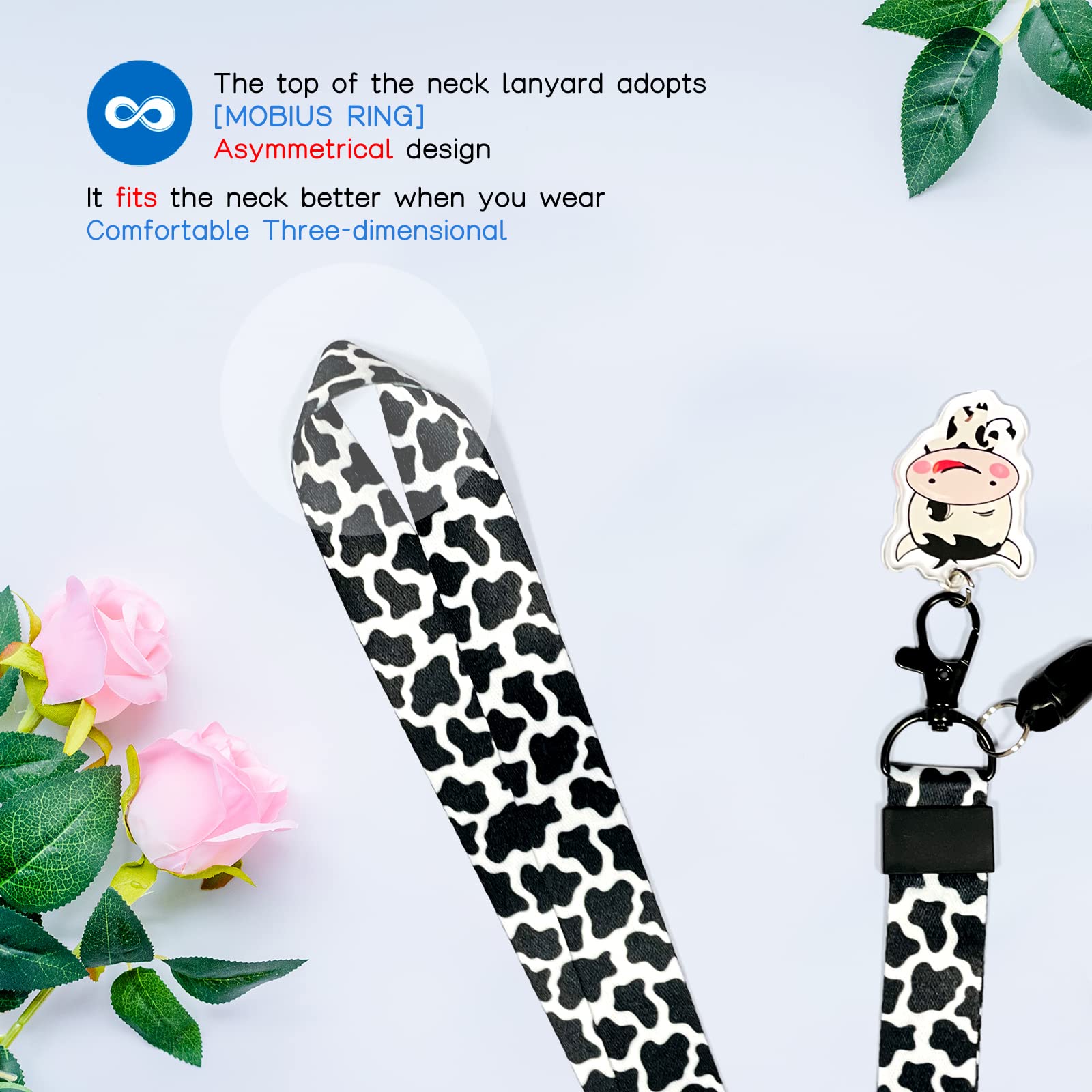 Cow Pattern Lanyard for ID Badges,Key Neck Strap, Kid Neck Lanyard for Keys,Cute Animal Keychain,Black and White Lanyard for Women Men Teachers Teens Girls Boys,Lanyard for Card Holder
