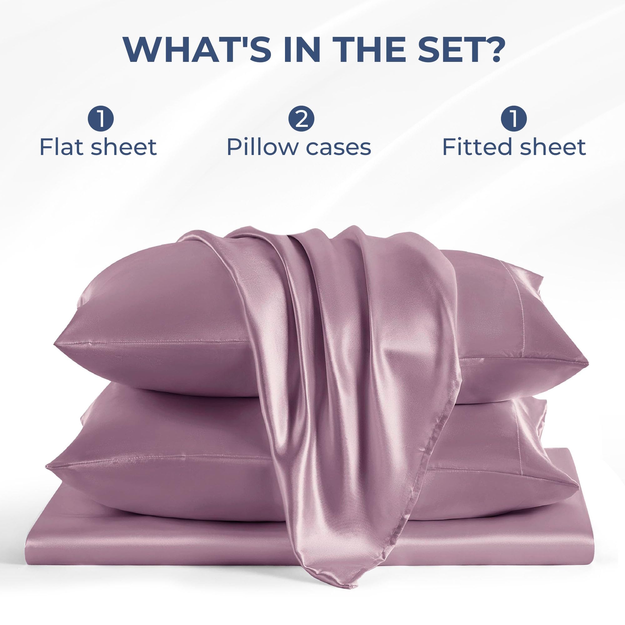 Seasonwood Satin Sheets Set Queen Size 4 Pieces 1800 Microfiber 2 Pillowcase 20''x30'' Red Bean Sand Satin Sheets