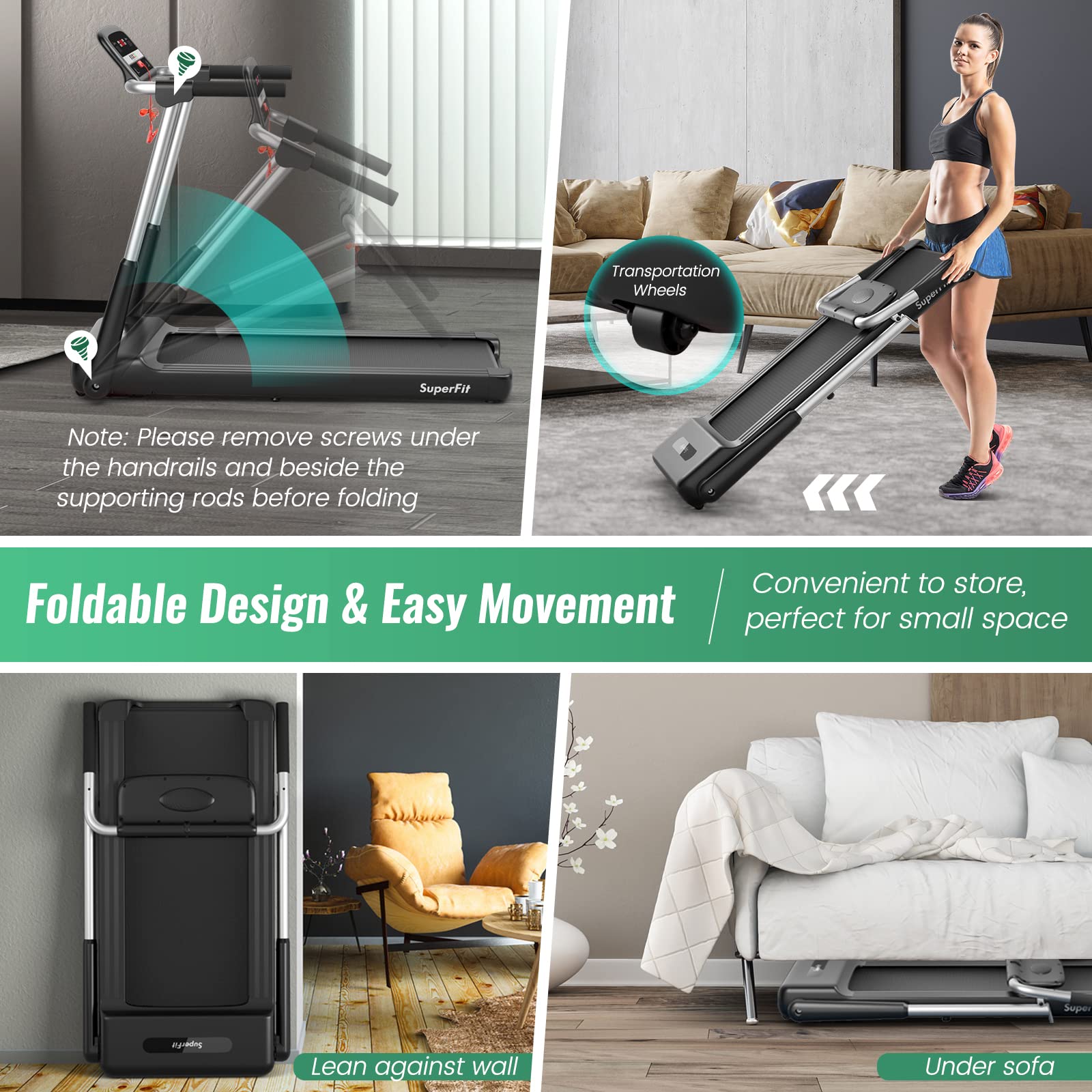 GYMAX Foldable Treadmill, 2.25HP Portable Treadmill with App Control & LED Monitor, Compact Running Walking Jogging Machine for Small Space, Home Gym Workout Fitness Folding Treadmill