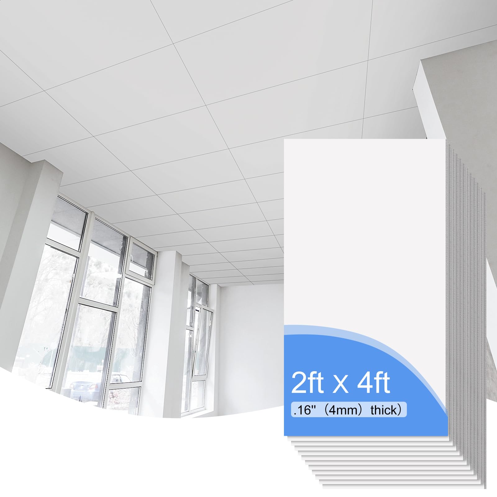 Sasylvia 12 Pcs White Drop Ceiling Tile Smooth Drop Ceiling Tile Drop in Installation Waterproof Washable and Fire Rated Ceiling Panel PVC Ceiling Tiles to Keep Away Breakage (12 Pcs,4 x 2 ft)