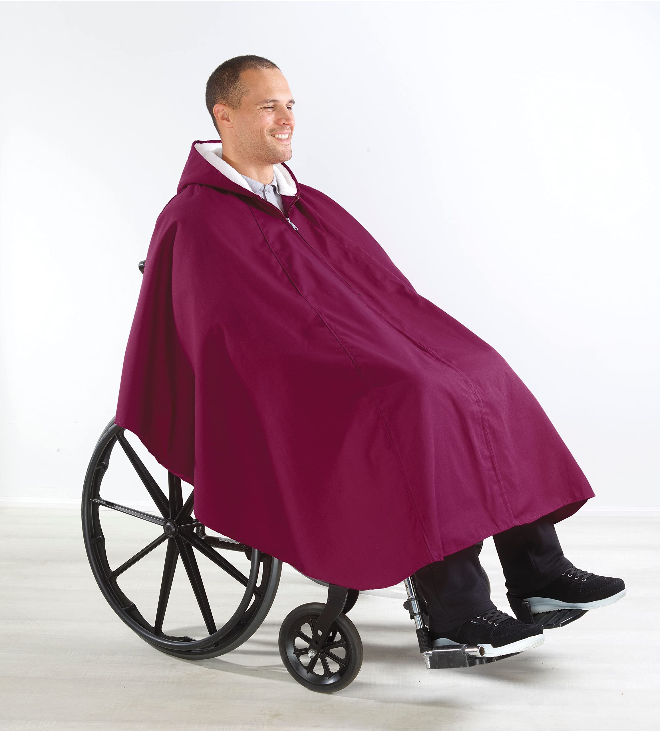 Men’s & Women’s Adaptive Wheelchair Cape With Hood - Winter Poncho Lined Cape - Wine