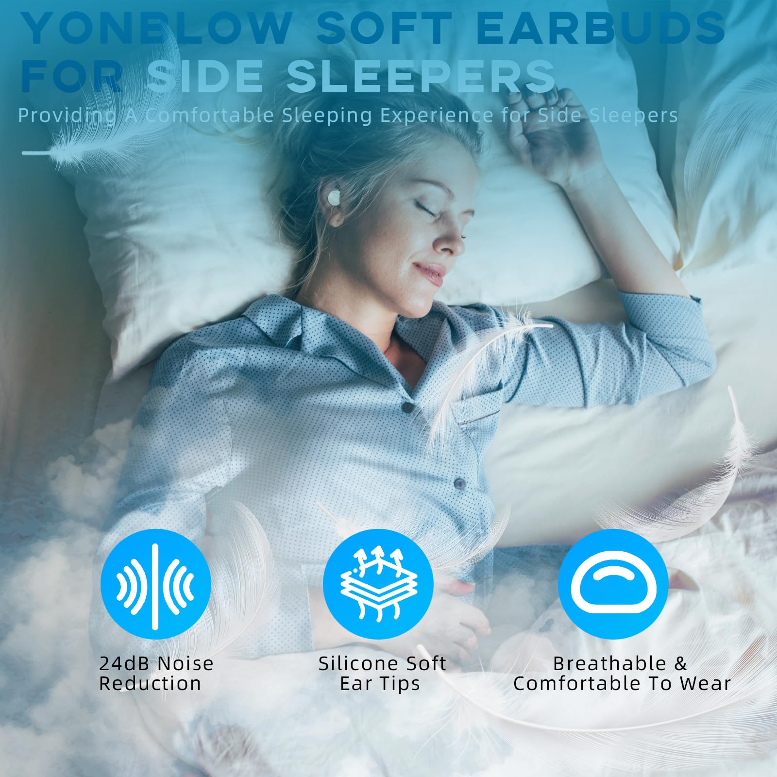 Yonblow Sleep Earbuds Bluetooth 5.4 in Ear Light-Weight Headphones, Mini Wireless Sleep Earbuds for Side Sleepers, Ultra-Thin Noise Cancelling Headphones, Clear Calls Invisible Earbuds(Yellow)