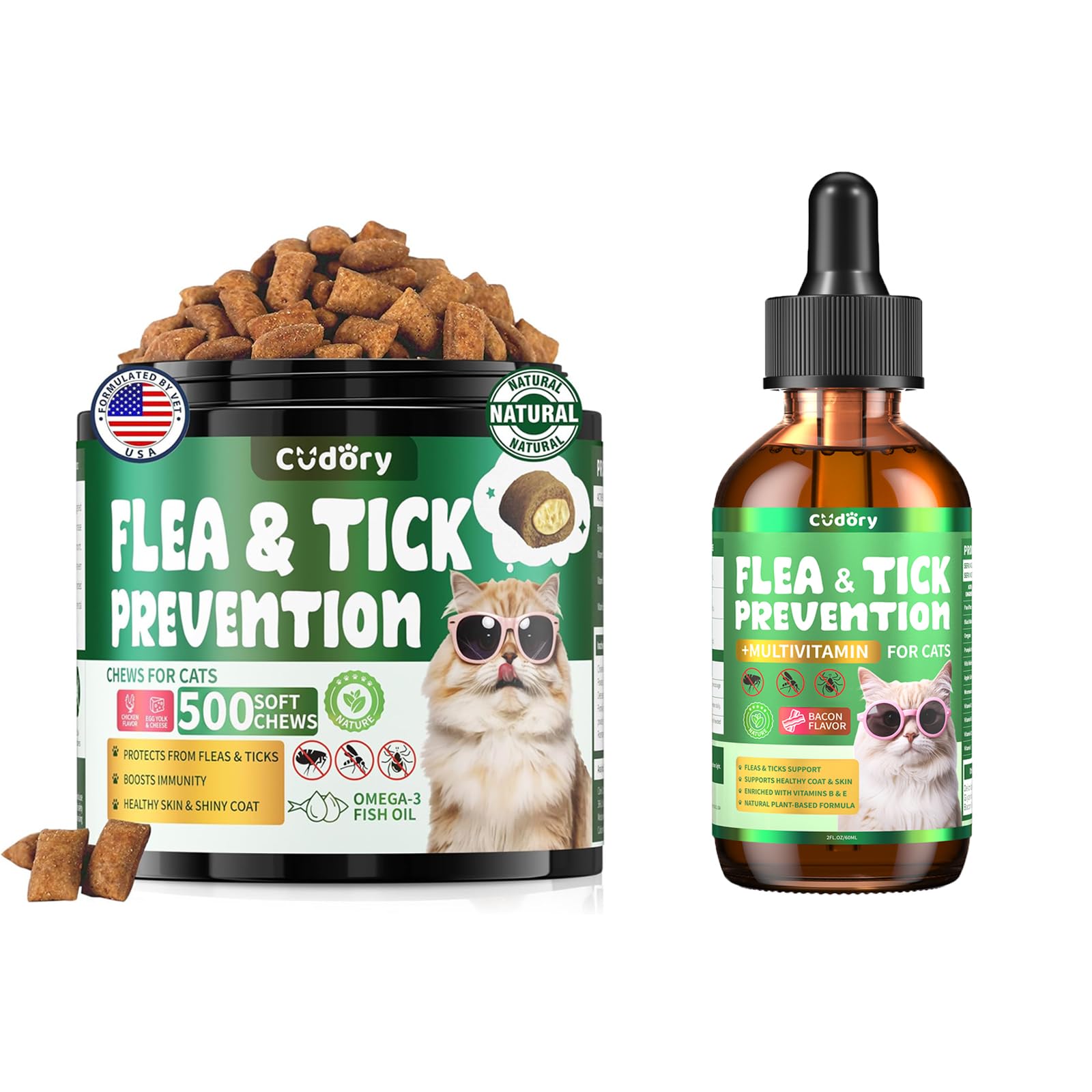 Flea & Tick Support for Cats 500 Crunchy & Creamy Chews Flea & Tick Support for Cats – Natural Herbal Drops with Multivitamin