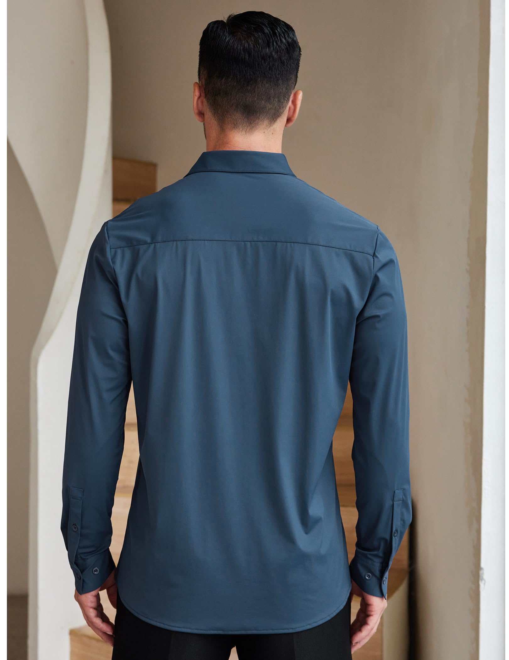 COOFANDY Men Wrinkle Free Dress Shirts Casual Button Down Shirt Long Sleeve Slim Fit Dress Shirt Deep Blue