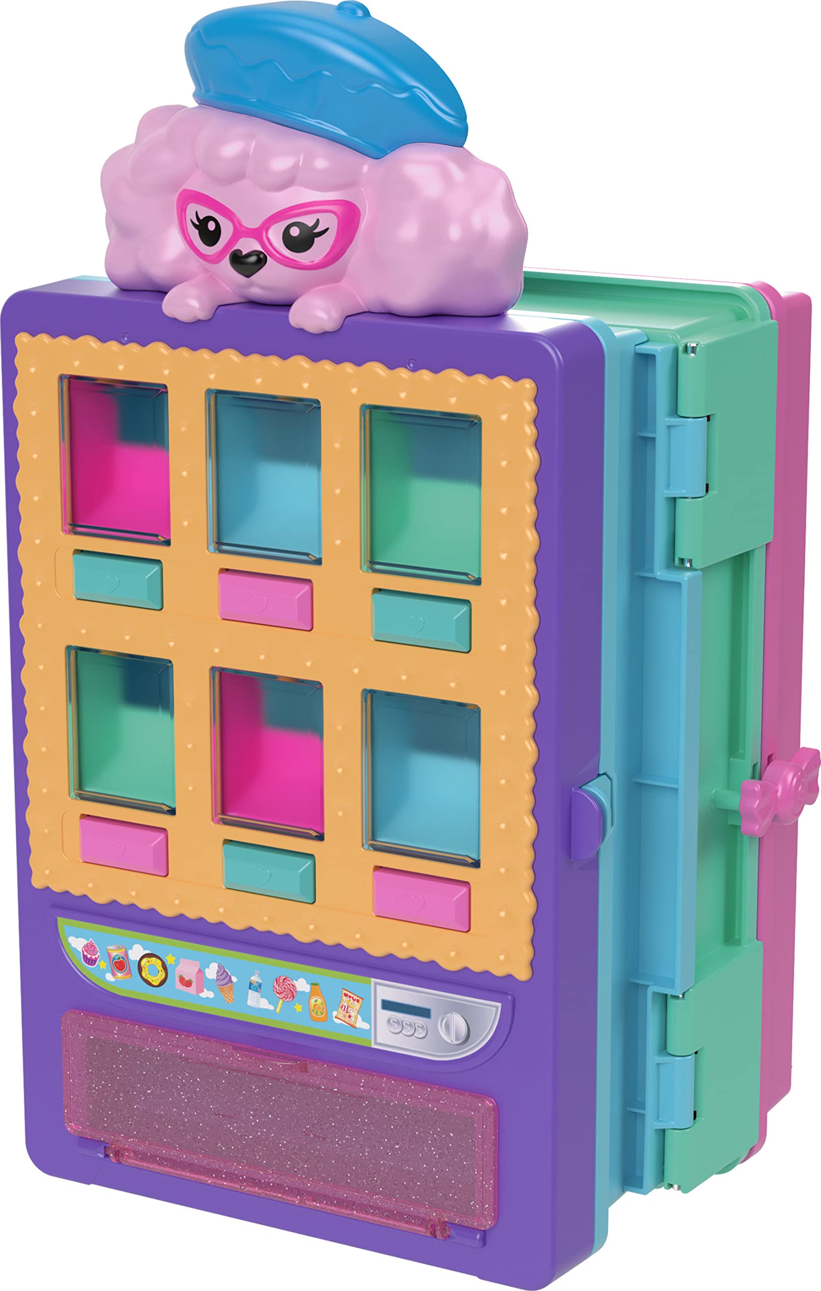 Polly Pocket Toy Vending Machine Playset, Candy Style Fashion Drop with 2 Dolls (3-inch), 1 Pet & 35+ Accessories