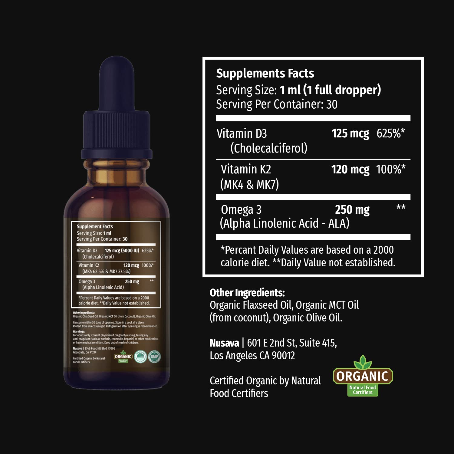 NUSAVA Unflavored, Strawberry Flavored, & Vanilla Flavored D3 K2 Liquid Drops Bundle - Potent Liquid Vitamins for Heart, Joint, Bone, Muscle, & Immune Support - Non-GMO, Gluten-Free, 2pk Each