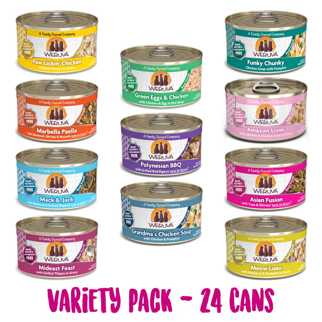 Weruva Classic Cat 11 Flavors Variety Pack, Grain and Gluten Free, 3 Ounce Cans Pack of 24