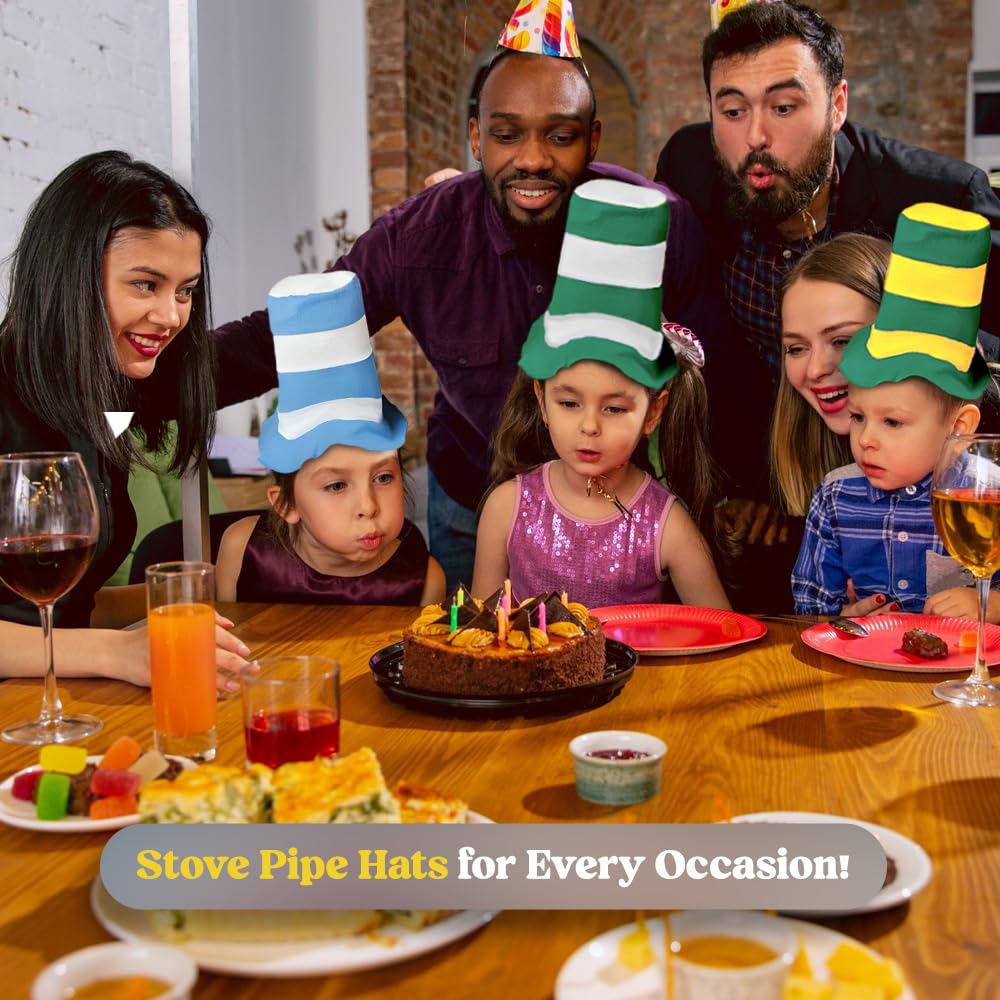 Stove Pipe Hats - Party Hats for Adults – Felt Top Hat – Bulk Assorted Color Group Costume Hats – 12 Pack – Funny Party Hats