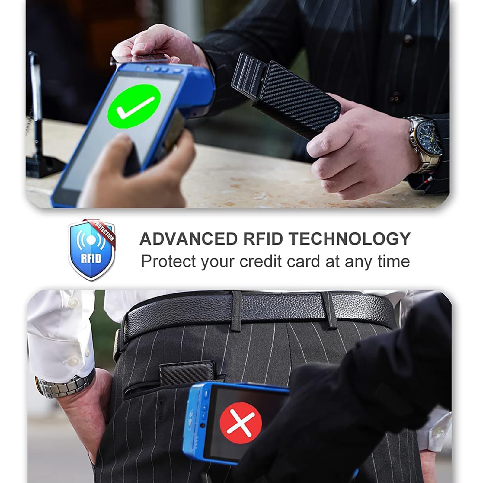 MicroTrouble Wallet for Men, RFID Wallet for Men, Aluminum Wallet for Cards, Cash and Coins, Expand Capacity to Store 12 Cards (Carbon Fiber)