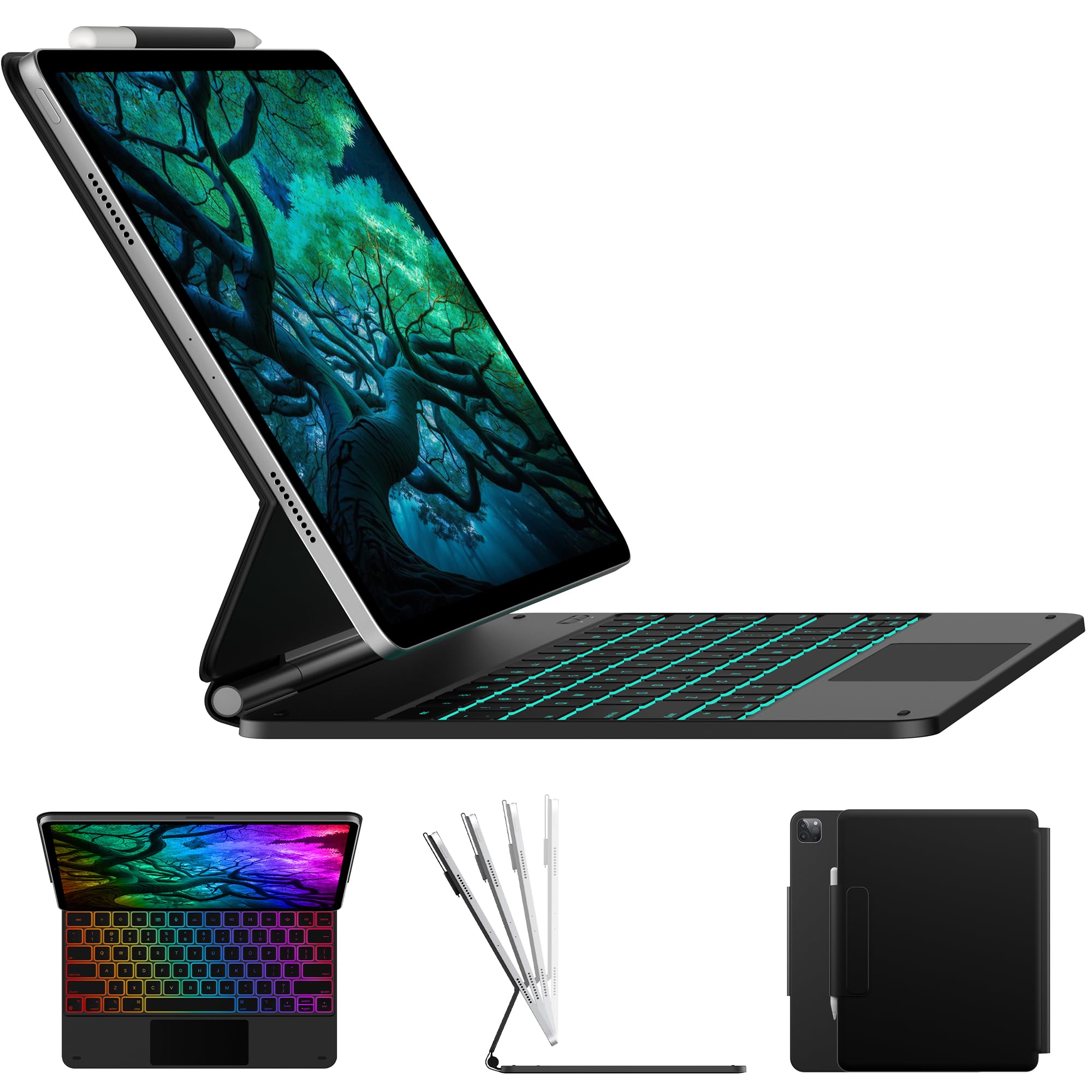 typecase Keyboard Case for 2024 iPad Air 13 and iPad Pro 12.9 (6th, 5th, 4th, 3rd Gen),Magic Keyboard for iPad Pro 12.9, Magnetic Keyboard Case with Multi-Touch Trackpad, 11 Colors Backlight,Black