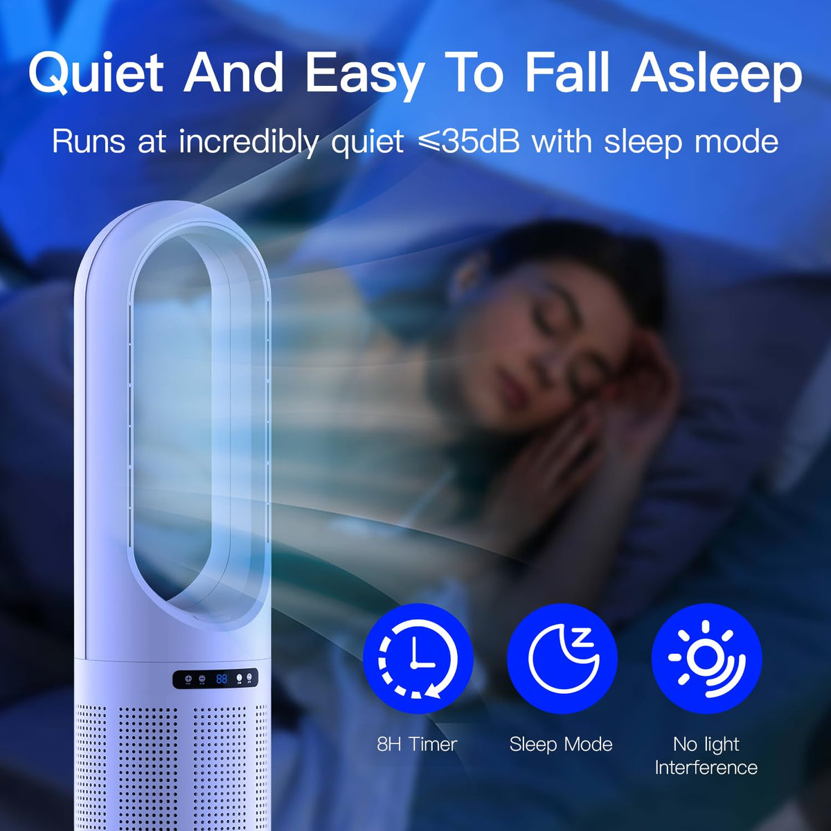 3 IN 1 Tower Fan, 31.5Inch Cooling & Heating Bladeless Fan, Floor Fan Combo 80° Oscillating with Remote, 8H Timer for Indoor, Bedroom, Home Office Room(White)