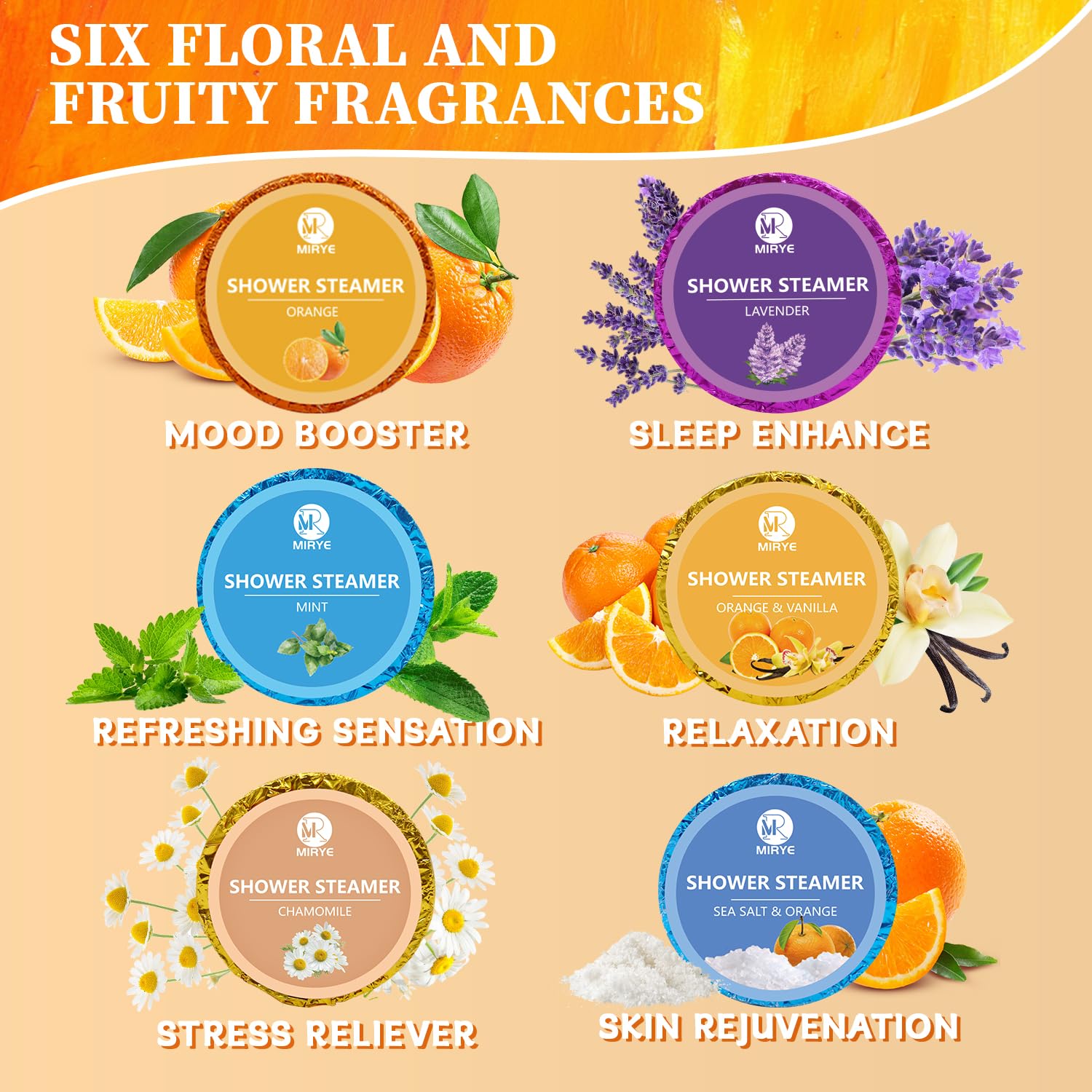 MR MIRYE Shower Steamers Aromatherapy, 6 Pack Gifts for Women Birthday Unique, Shower Bombs for Women Men Aromatherapy, Valentines Day Gifts for Her Him, Home Spa Self Care Relaxing Gifts for Women