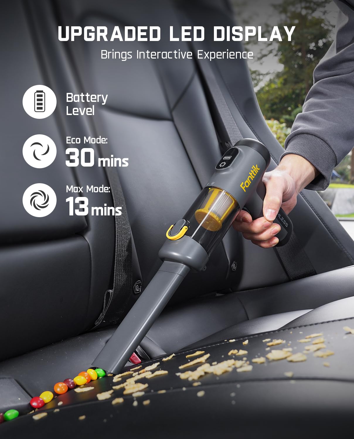 Fanttik Slim V9 Mix Car Vacuum, 4 in 1 Handheld Air Duster and Vacuum, 12000PA High Power Vacuum with Smart LCD Display, RobustCleanโข Portable Mini Keyboard Vacuum for Car Interior, Home