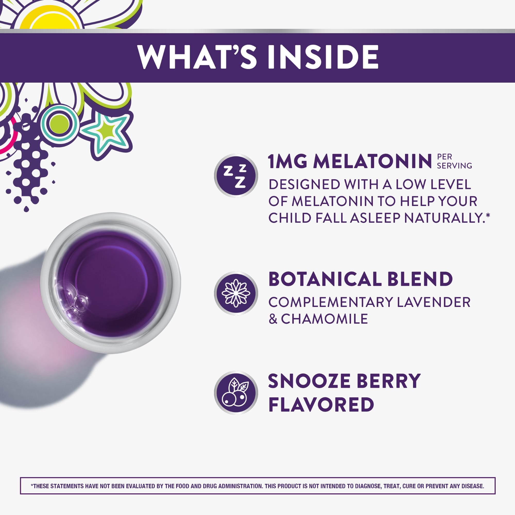 Vicks Pure Zzzs Kidz Melatonin, Kids Melatonin Liquid, Sleep Aid, Drug-Free, Liquid Melatonin 1mg, with Chamomile & Lavender, Melatonin Sleep Aids for Kids, Snooze Berry Flavored, 2 Pack, 24 FL OZ