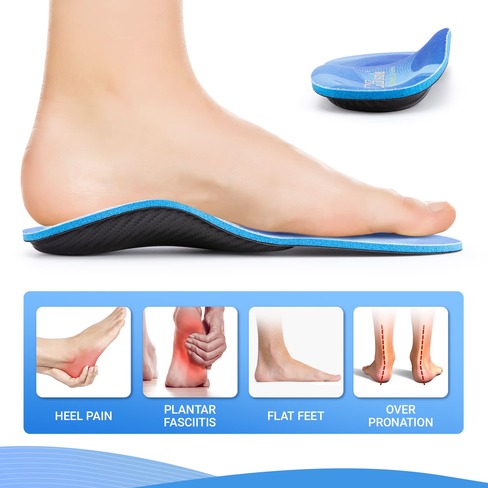PCSsole Foot Pain Relief Orthotics Insoles,High Arch Support Shoe Inserts for Flat Feet,Plantar Fasciitis,Heel Pain,Metatarsalgia,Over Pronation for Men and Women 29.5cm