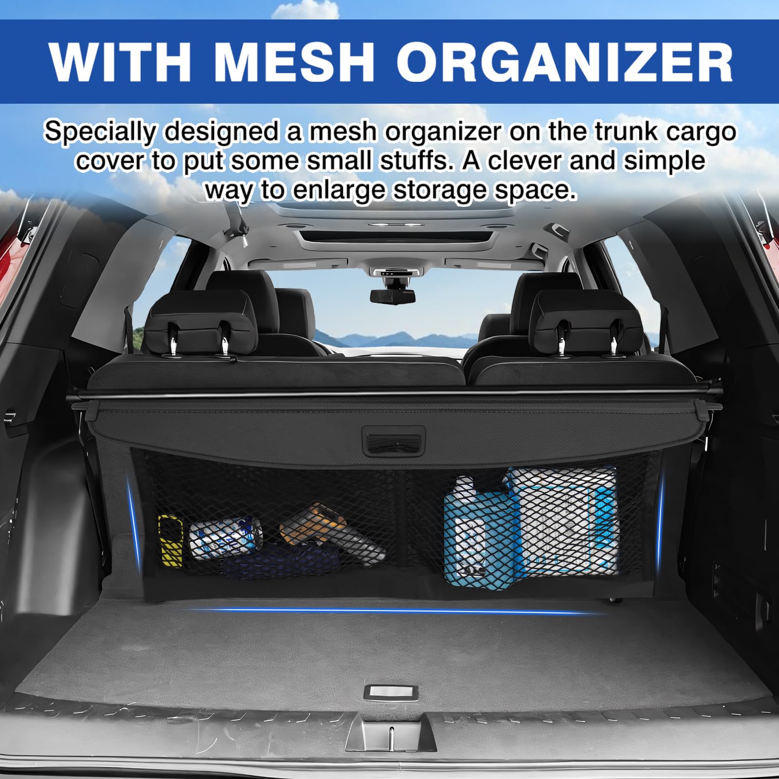 Autorder Cargo Cover for 2022 2023 2024 Hyundai Ioniq 5 Accessories Upgraded Trunk Cover with Extra Storage Net Carbon Fiber Retractable Security Shield Shade Cover