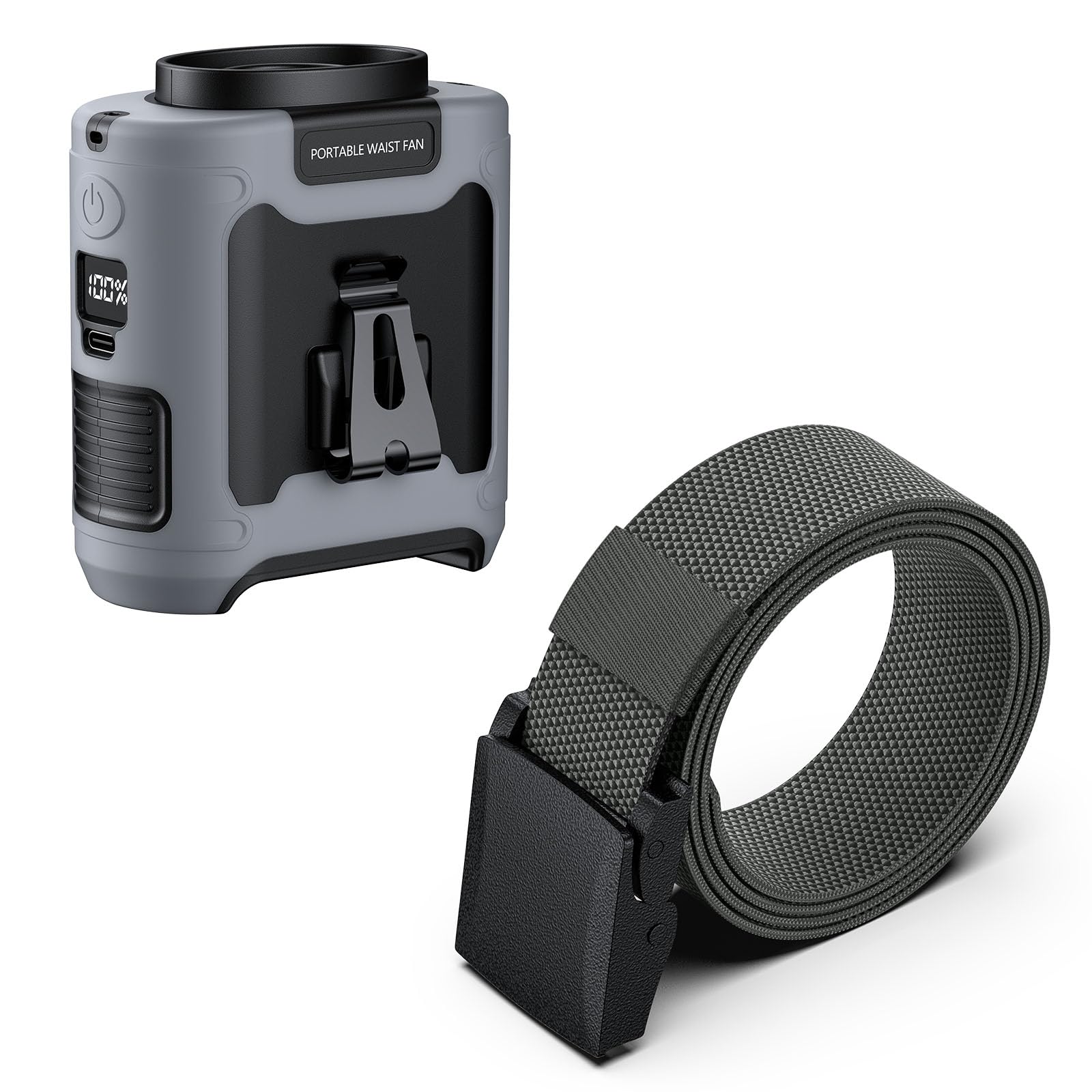 morsisho 1 pack grey portable waist fan and 1 pack grey tactical nylon belt