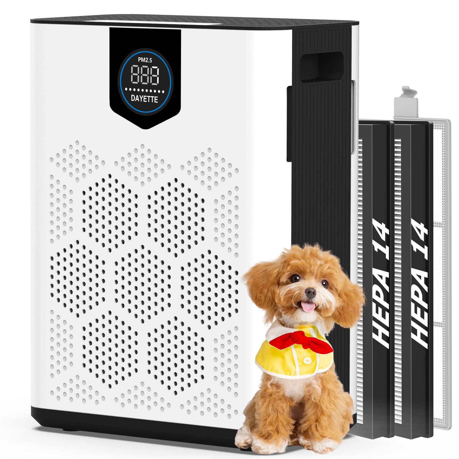 DAYETTE Air Purifier for Home Large Room Up to 3000 Ft² with 2xH14 HEPA Filters, Air Purifiers for Pets Bedroom with Washable PreFilters, 2 TIMES Purification Speed In Turbo Mode for Dust, Hair, Odor