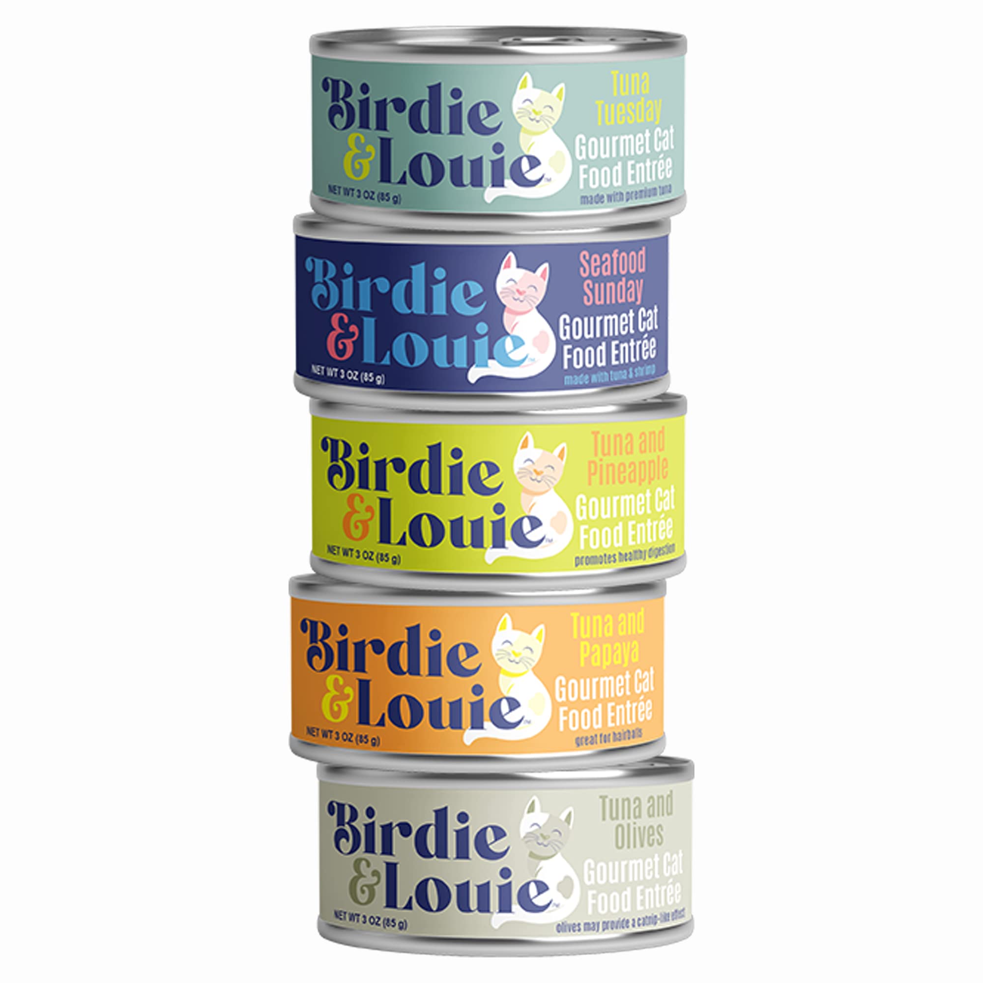 Birdie & Louie Wet Cat Food Variety Pack of Tuna Flavors | 6 Cans of 5 Different Tuna Flavors | All Natural Ingredients, Grain Free | 3 Oz Cans, Bulk Case of 30 Cans