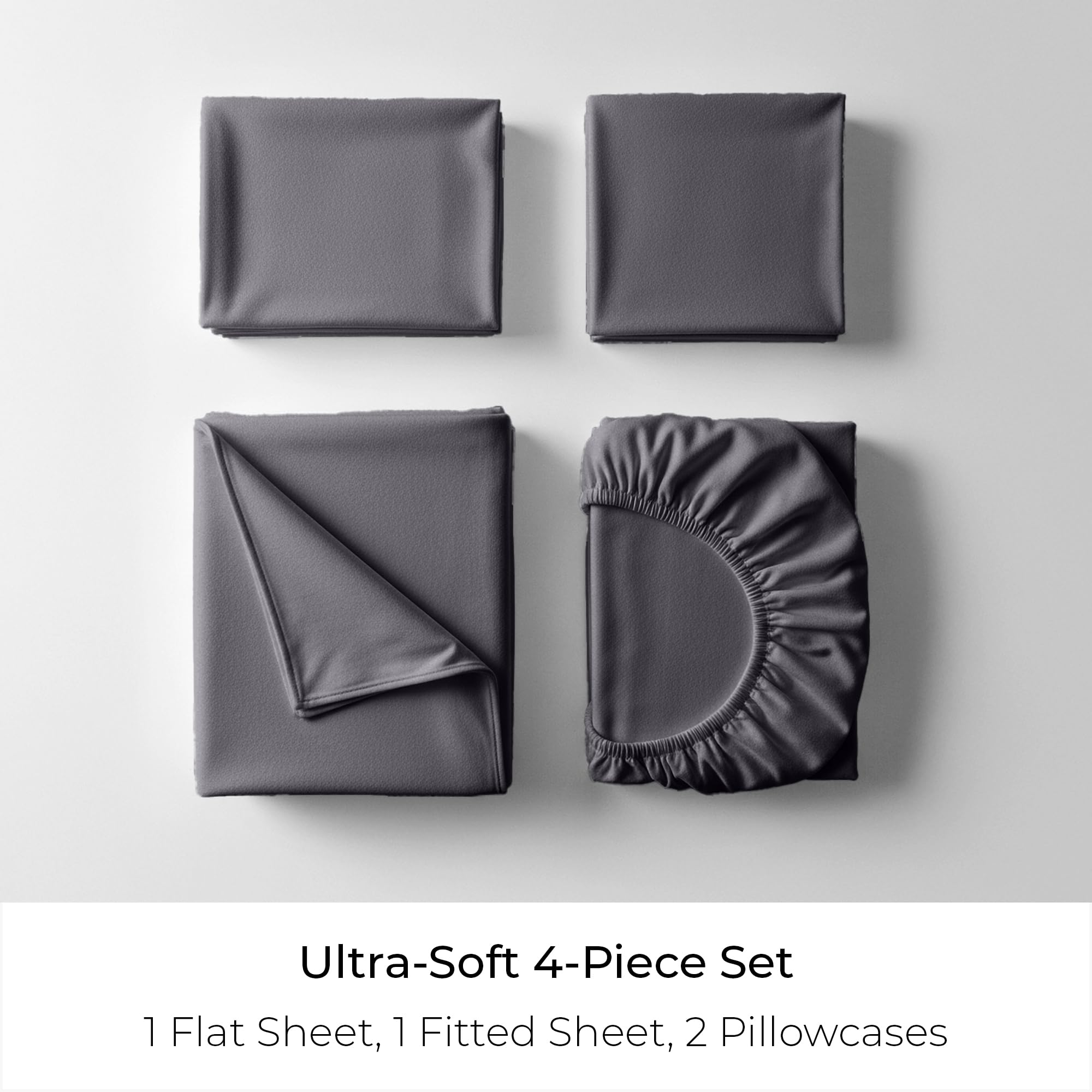 Mellanni Cotton Flannel Sheet Set - Double Brushed for Added Softness & Comfort - Deep Pocket Fitted Sheet up to 16" - 4 Piece Set (Queen, Gray)