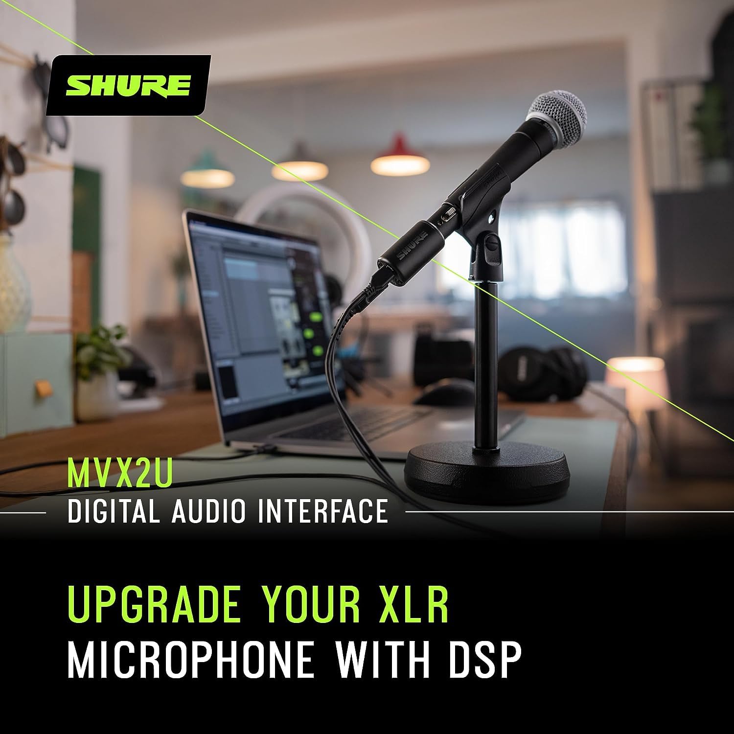 Shure SM58-LC Microphone Bundle with MVX2U XLR-to-USB Digital Interface with Headphone Jack, Integrated Pre-amp with 60dB Gain Control, Zero-Latency Monitoring, 48V Phantom Power and USB-C Cable