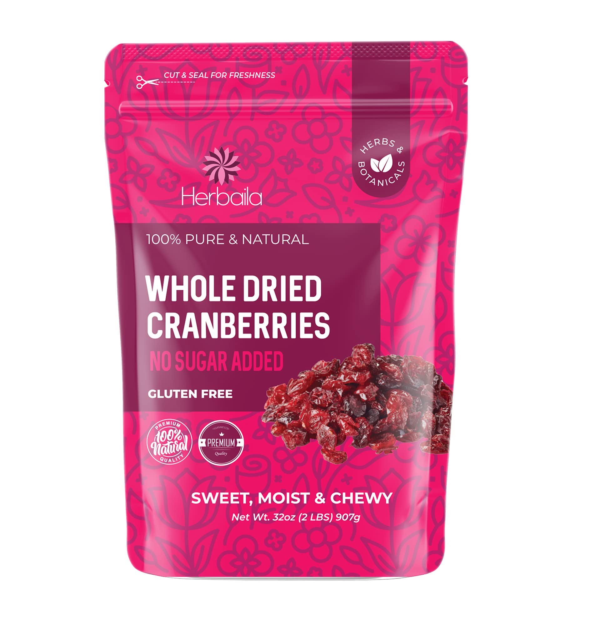 Dried Cranberries 2 lbs. Bulk Cranberries Dried Fruit, Dried Cranberries Sweetened, Premium Dried Cranberry Fruit, All Natural, Non-GMO. Grown in the USA, Cranberry Dried 32 oz.