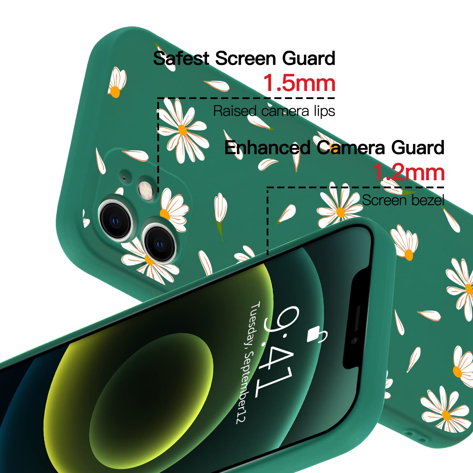 JOYLAND Silicone Daisy Case for iPhone 7/8/SE 2020 Bumper Floral Skin Anti-Scratch Shock Proof Dark Green TPU Matt Case Cover Shell Compatible for iPhone 7/8/SE 2020