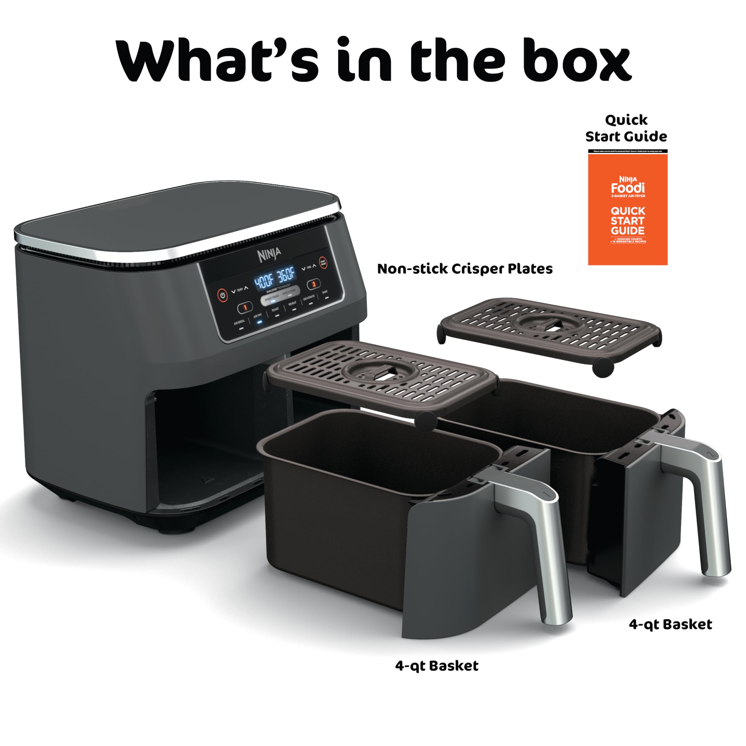 Ninja DZ201 Foodi 8 Quart 6-in-1 DualZone 2-Basket Air Fryer with 2 Independent Frying Baskets, Match Cook & Smart Finish to Roast, Broil, Dehydrate & More for Quick, Easy Meals, Grey