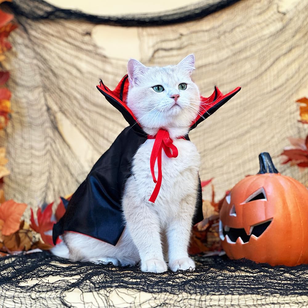 Cat Halloween Costume,Vampire Bat Wings Cape for Pets, Small Dog Halloween Costumes for Trick-or-Treating, Cosplay, Parties & Photo Shoots (Red)