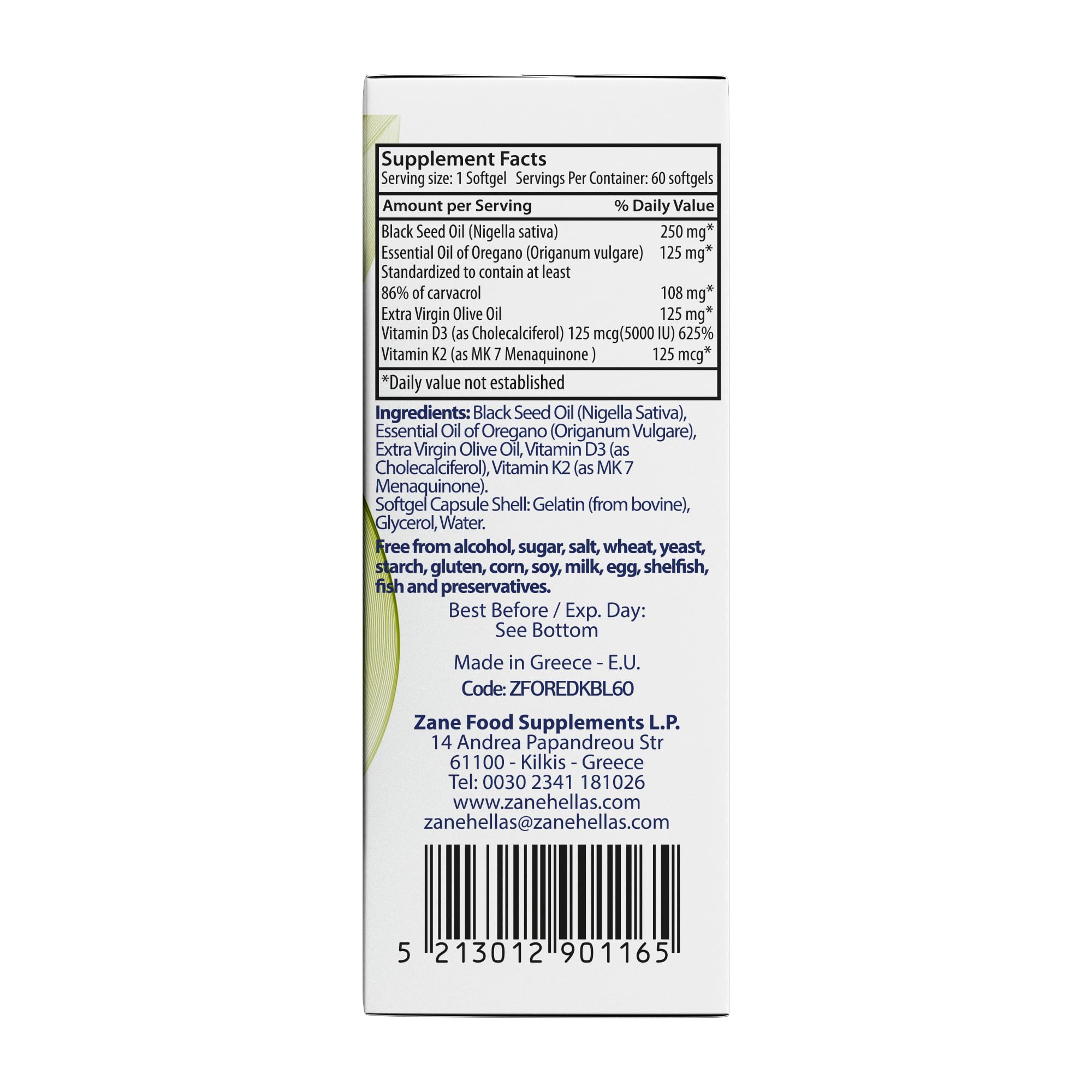 ZaneThrive+ Vitamin D3 & K2, Oregano Oil, Black Seed Oil Supplement - High Potency - Immune & Bone Wellness - with Carvacrol & Thymoquinone - Non-GMO, Gluten-Free - 60 Softgels by Zane Vital.