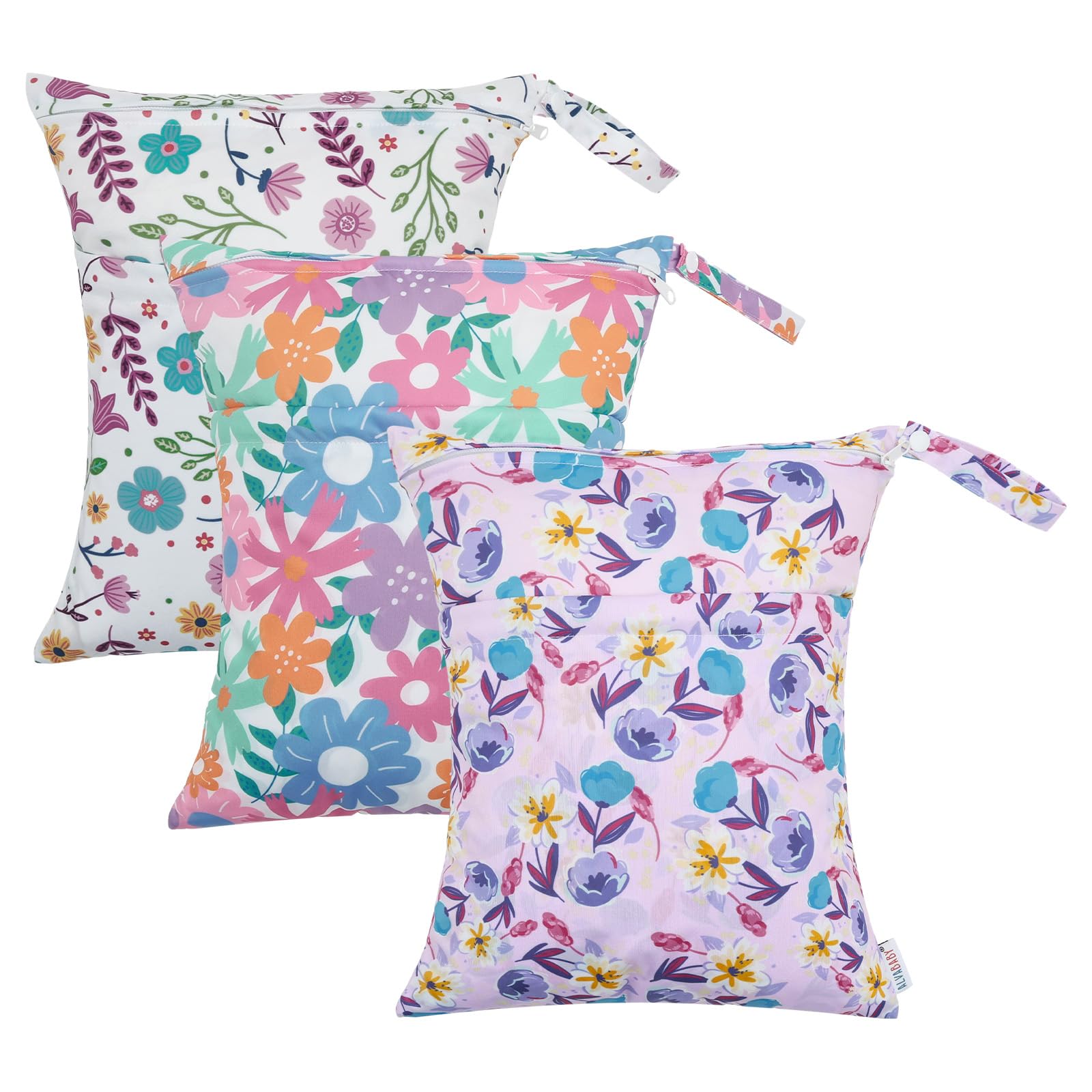 ALVA ALVABABY 3pcs Cloth Diaper Wet Dry Bags Waterproof Reusable with Two Zippered Pockets Travel Beach Pool Daycare Soiled Baby Items Yoga Gym Bag for Swimsuits or Wet Clothes 3L-ZM18A