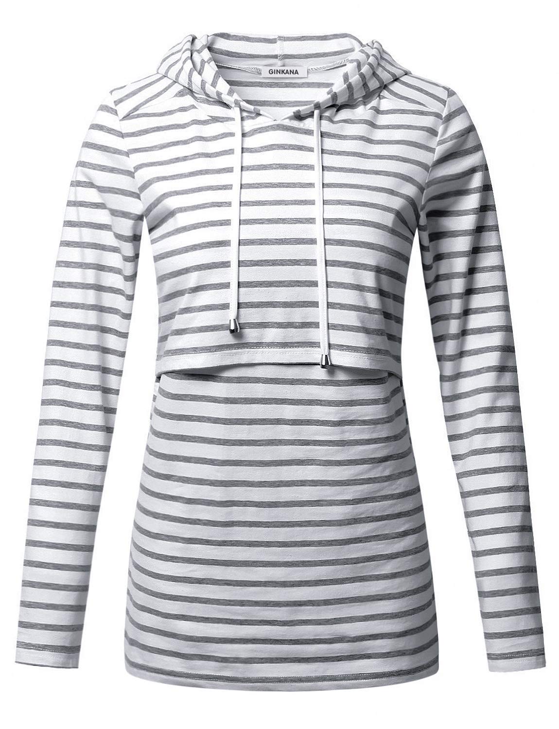 GINKANA Women's Nursing Hoodie Sweatshirt Long Sleeves Breastfeeding Maternity Tops Casual Clothes,M