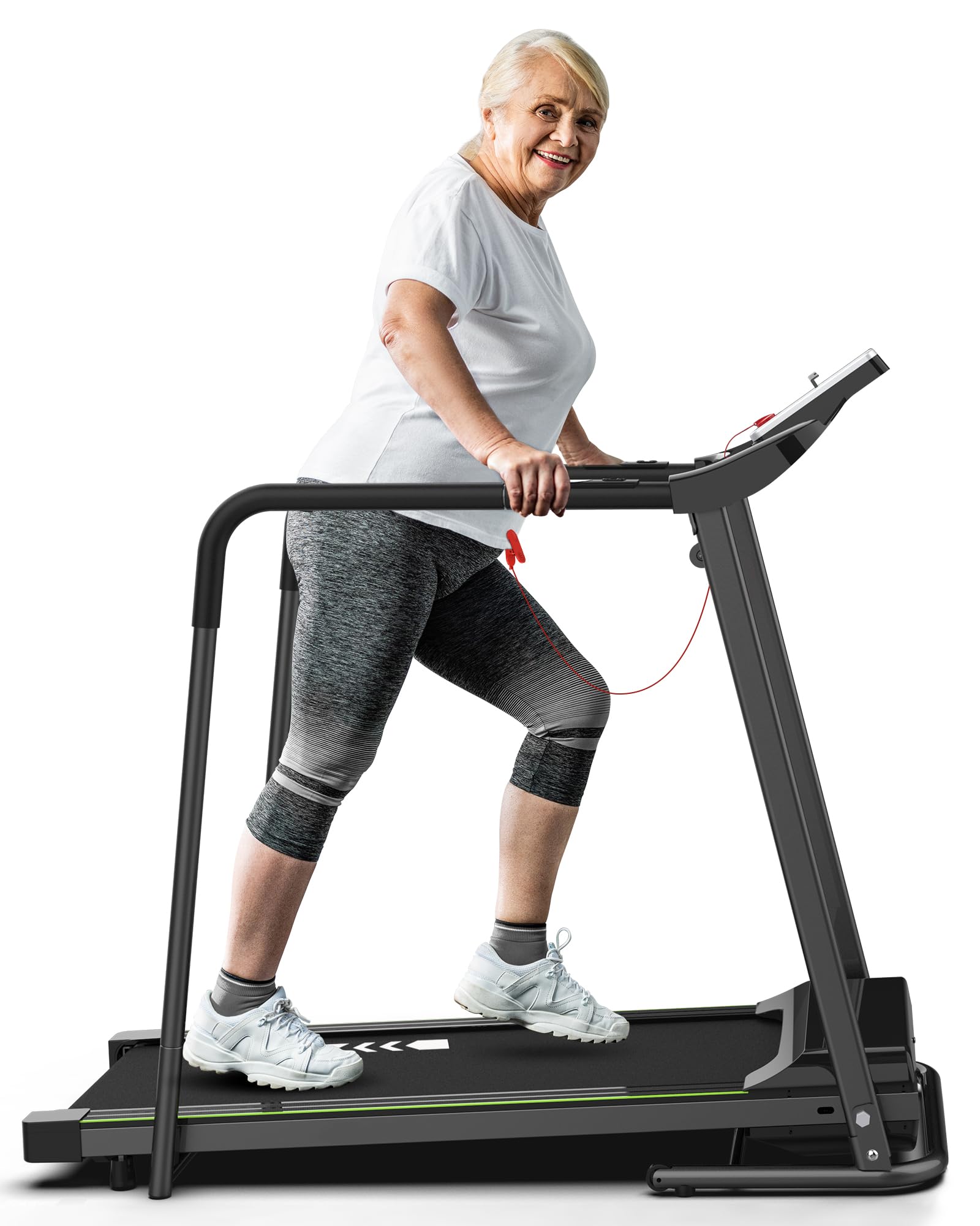 Redliro Walking Treadmill for Senior with Long Handrail, 300 lbs Capacity, Recovery Fitness Exercise Machine Foldable Treadmills for Home with Holder LCD Display, Holder for Phone & Cup