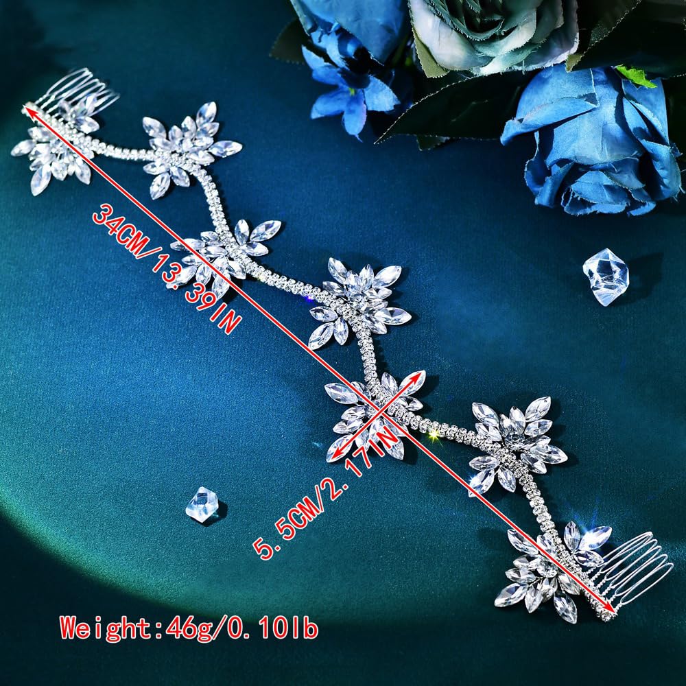 FUILUA Rhinestone Bride Headband Wedding Headpiece with Comb Sparkle Crystal Hair Accessories for Women Girls