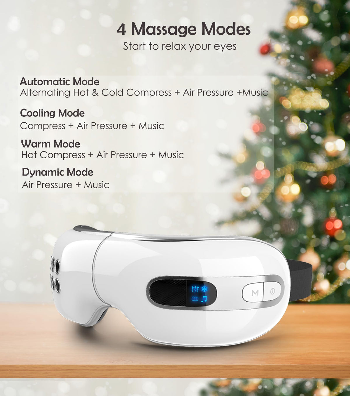 Huhubol Eye Massager with Heat and Cooling for Migraines, Relax Eye Strain Dry Eyes, Music Heated Eye Massager Reduce Dark Circles Puffiness, Eye Mask Massager Improve Sleeping Christmas Gifts(White)