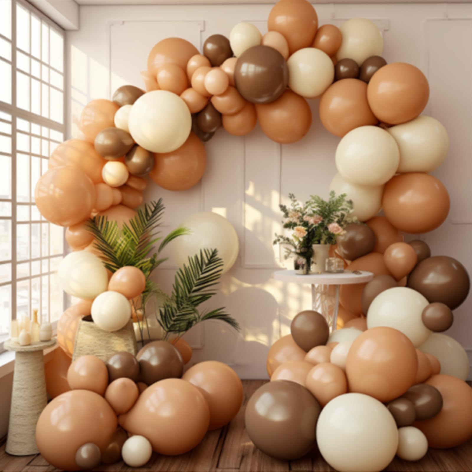 PartyWoo Boho Brown Balloons, 140 pcs Boho Brown and White Sand Balloons Different Sizes Pack of 18 Inch 12 Inch 10 Inch 5 Inch for Balloon Garland or Arch as Birthday Decorations, Party Decorations