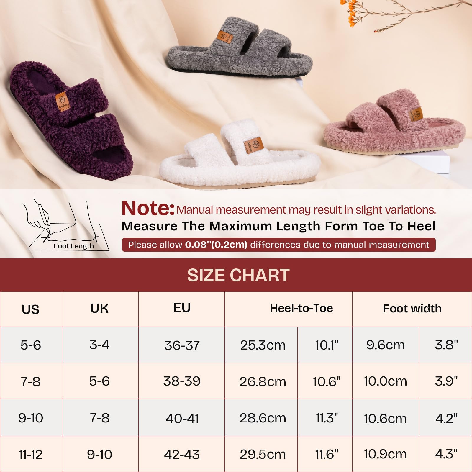 EverFoams Womens Fuzzy Open-toe Slippers Soft Comfy Memory Foam Indoor House Shoes Vanilla Ice,9-10 US
