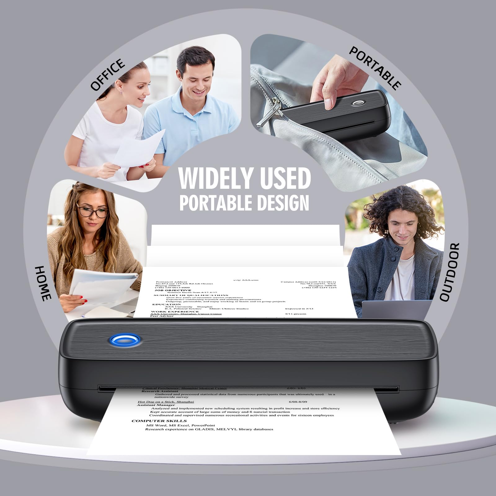 Aixiqee Portable Wireless Mini Thermal Bluetooth Printer for Travel, Supports 8.5" X 11" US Letter & Legal, A4 & A5 Thermal Paper, Compatible with Android & iOS Phone & Laptop