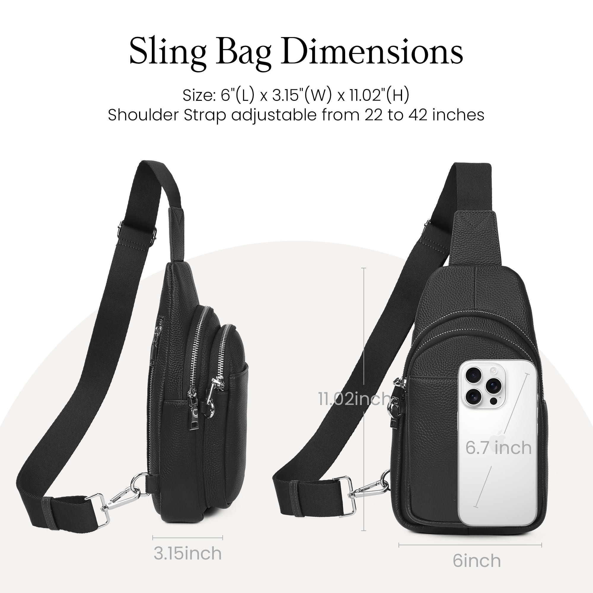 befen Black Genuine Leather Small Sling Bag for Women Anti-Theft Crossbody Bags Fanny Packs Chest Bag for Travel with RFID Blocking Card Slots