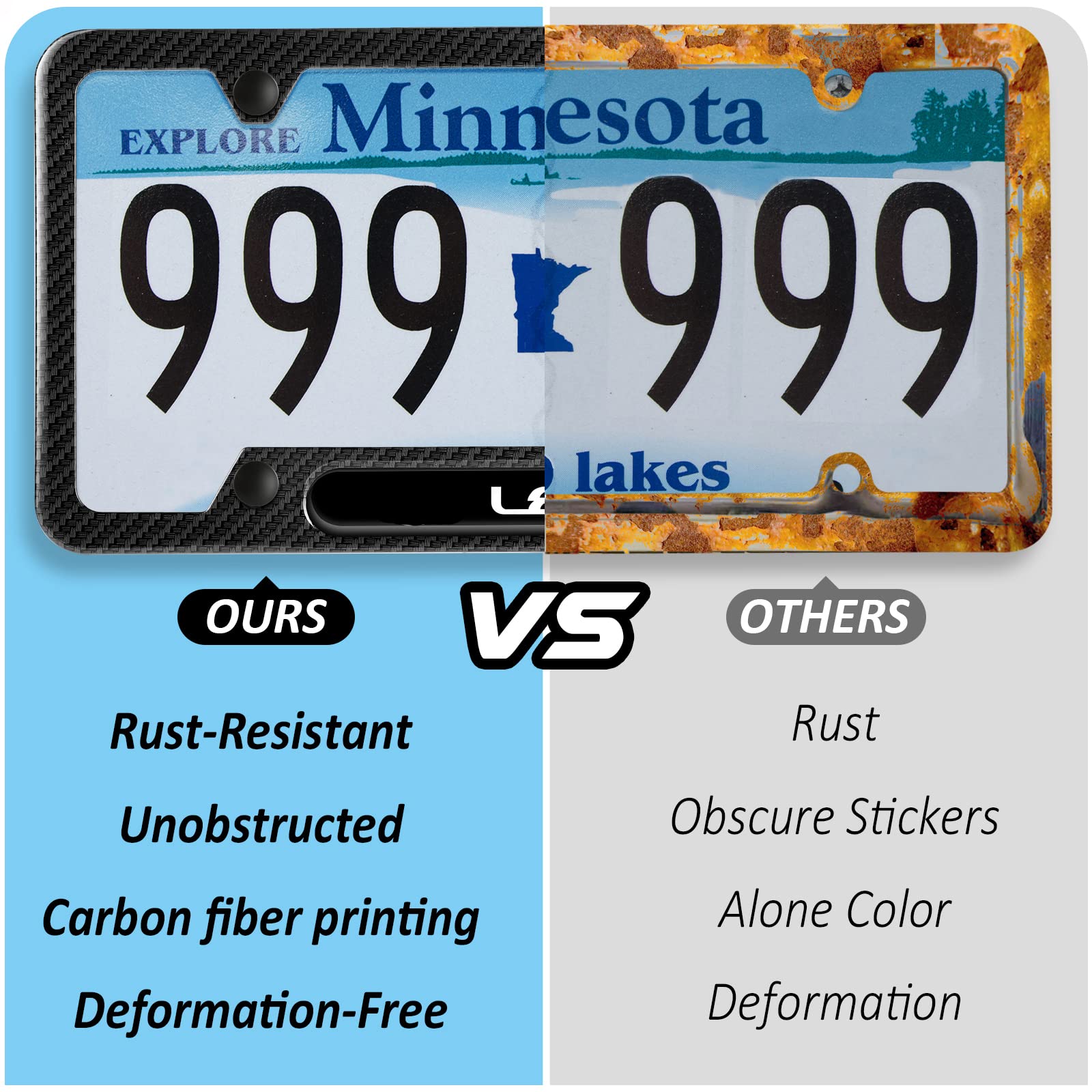 Black License Plate Frames for BMW, 2PCS Carbon Fiber Printing License Plate Holder Bracket, Premium Aluminum Alloy Weather Proof License Plate Covers with Screw Caps Cover Set Car Accessories